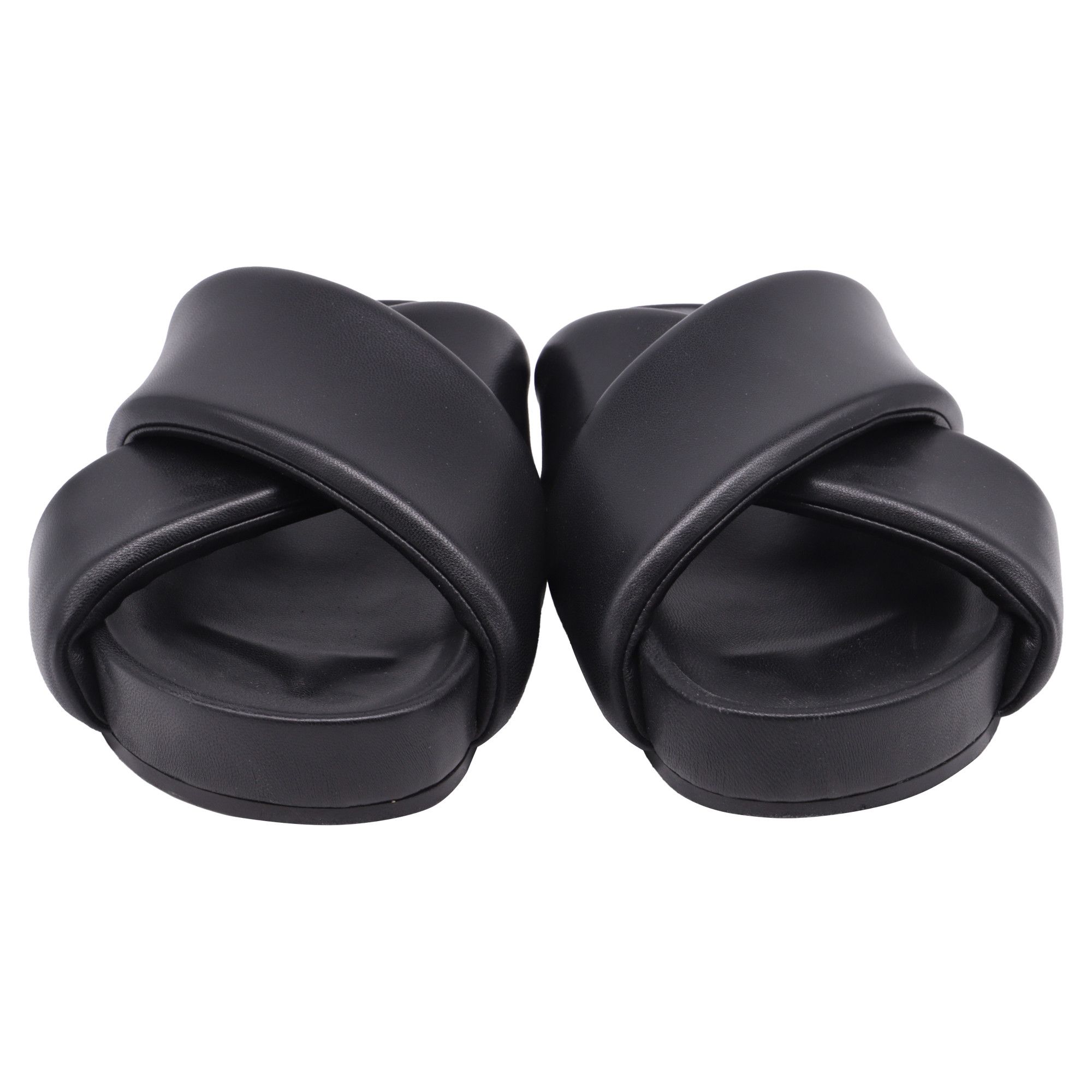 Jil Sander Jil Sander Padded Cross Strap Slide Sandals in Black Leathe Size US 12 / IT 42 - 2 Thumbnail