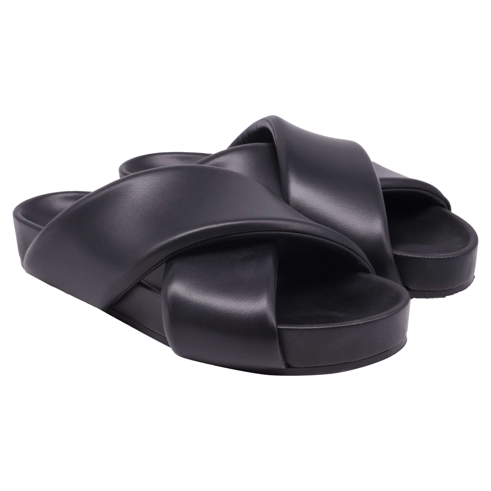 Jil Sander Jil Sander Padded Cross Strap Slide Sandals in Black Leathe Size US 12 / IT 42 - 3 Thumbnail