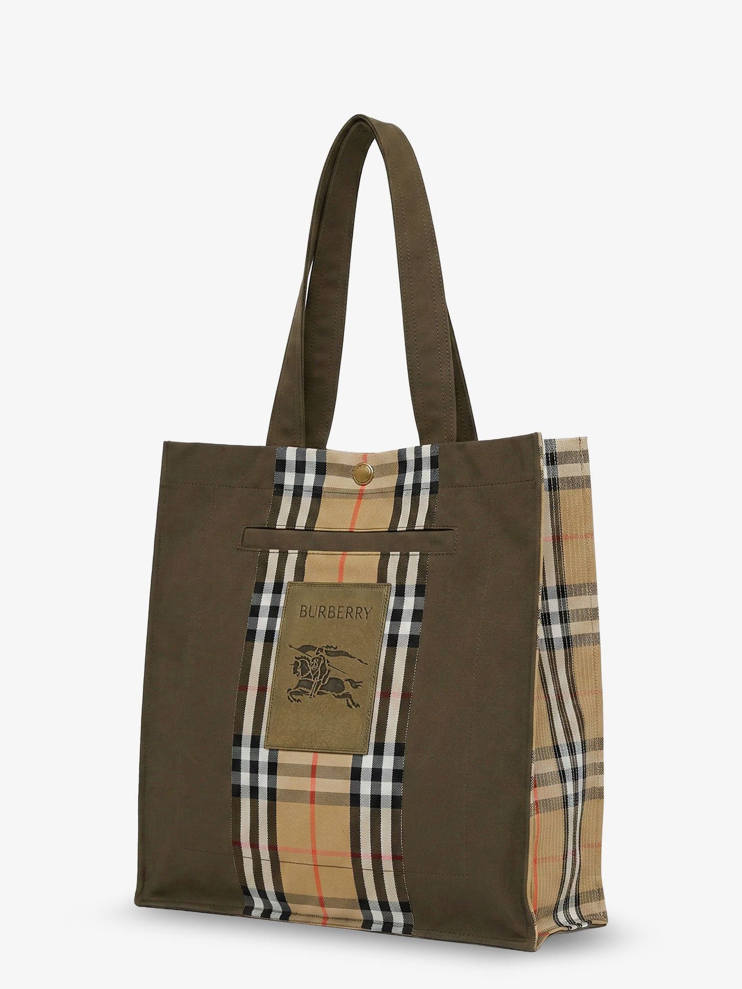 Burberry Tote Trench Check Canvas Shoulder Bag With Suede Logo Label On The Front Size ONE SIZE - 3 Thumbnail