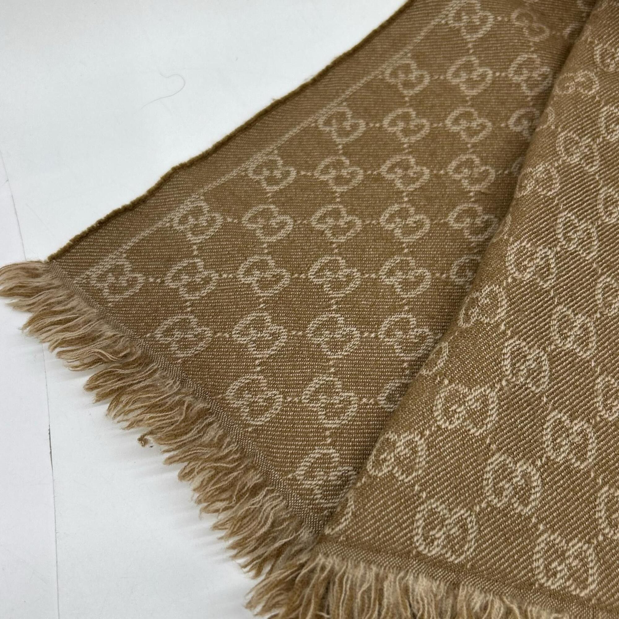 Gucci GUCCI GG pattern fringe wool scarf, brown, for women. Size ONE SIZE - 10 Thumbnail