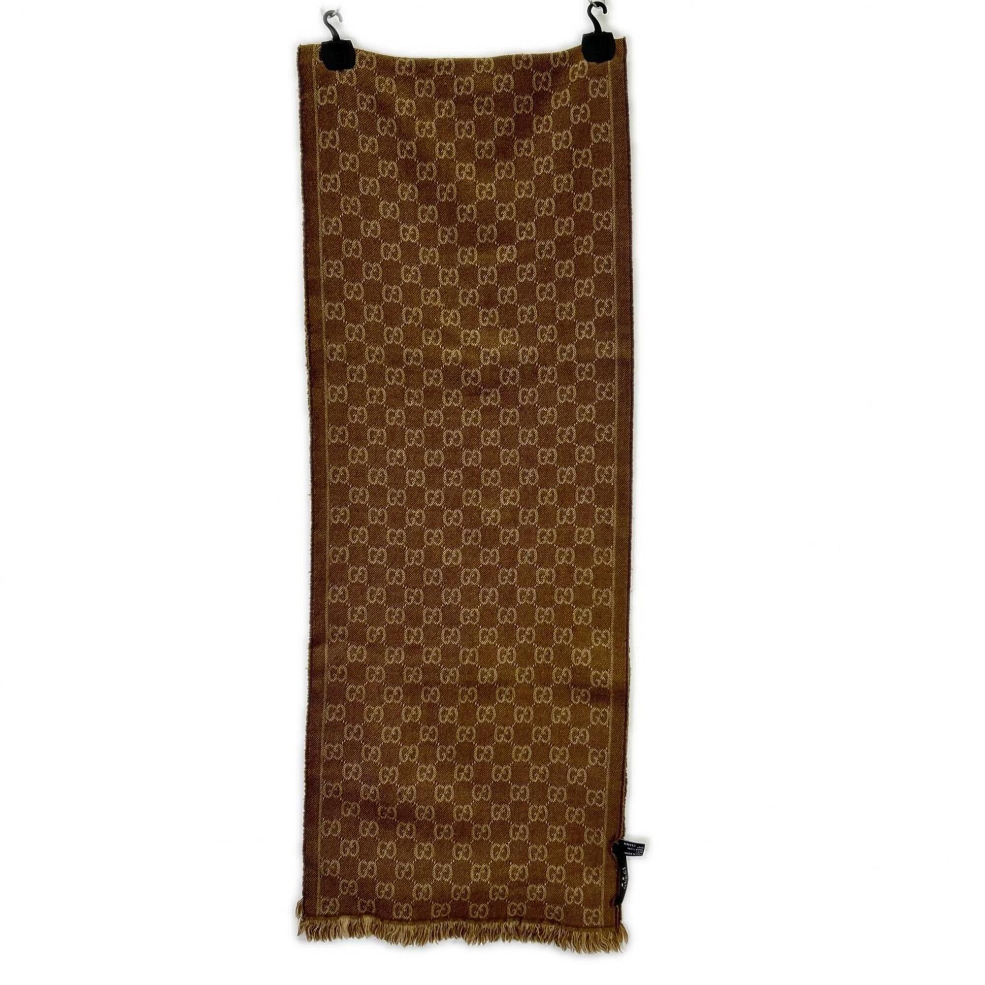 Gucci GUCCI GG pattern fringe wool scarf, brown, for women. Size ONE SIZE - 2 Thumbnail