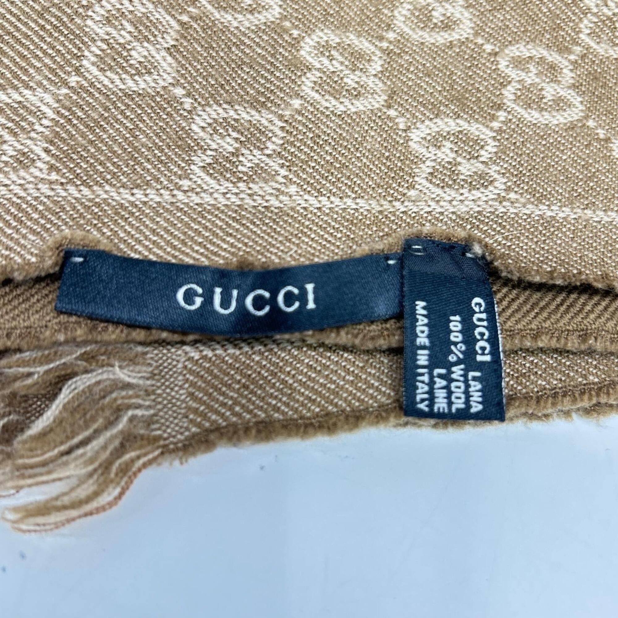 Gucci GUCCI GG pattern fringe wool scarf, brown, for women. Size ONE SIZE - 3 Thumbnail