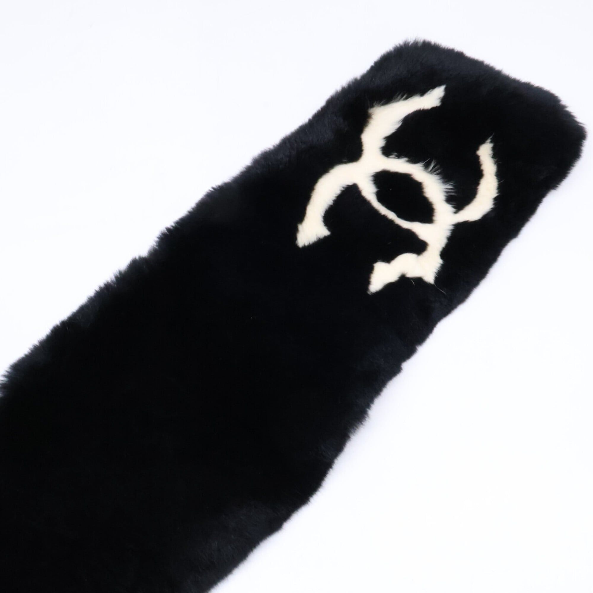 Chanel CHANEL Coco Mark Rabbit Fur Tippet Scarf, Black, Women's Size ONE SIZE - 3 Thumbnail