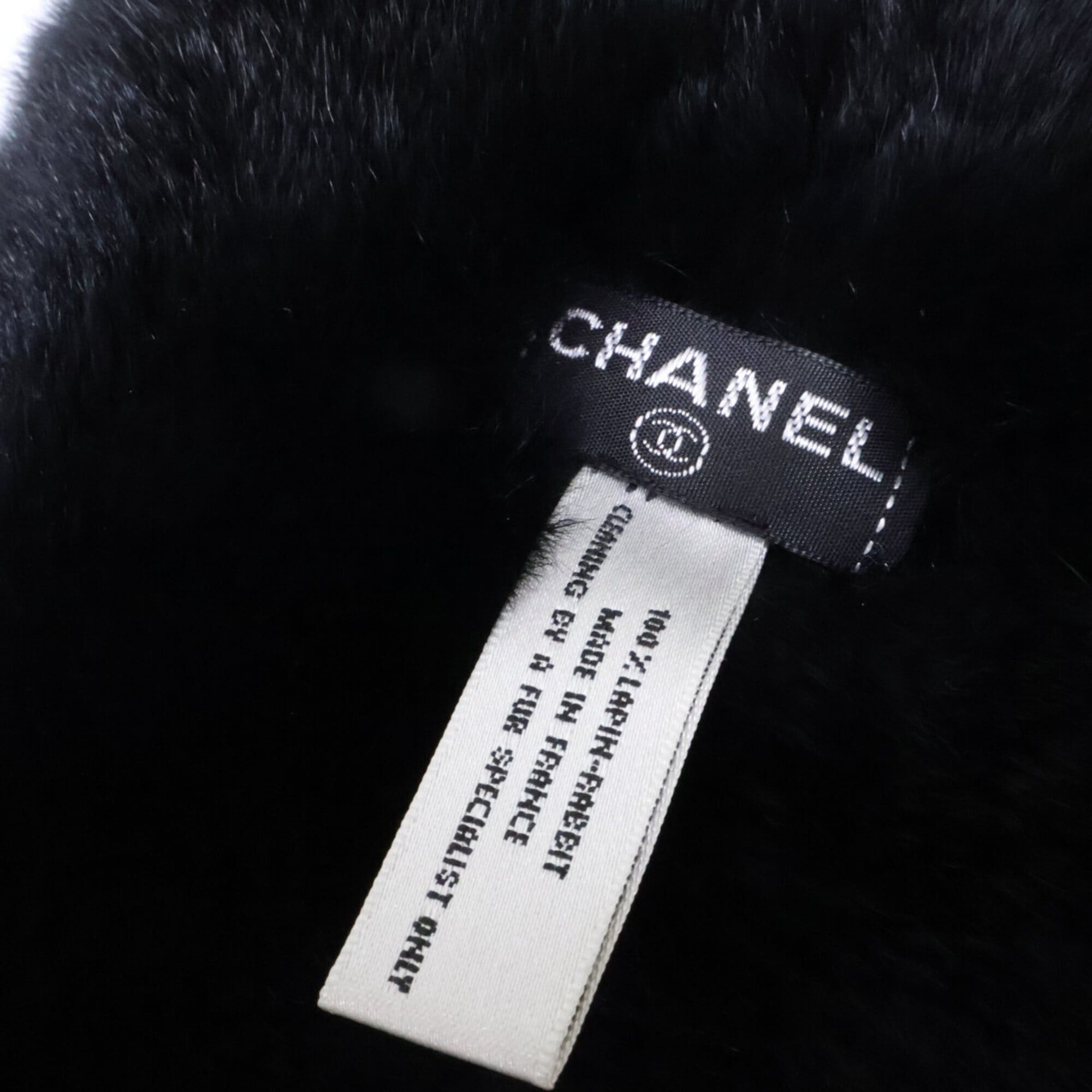Chanel CHANEL Coco Mark Rabbit Fur Tippet Scarf, Black, Women's Size ONE SIZE - 6 Thumbnail
