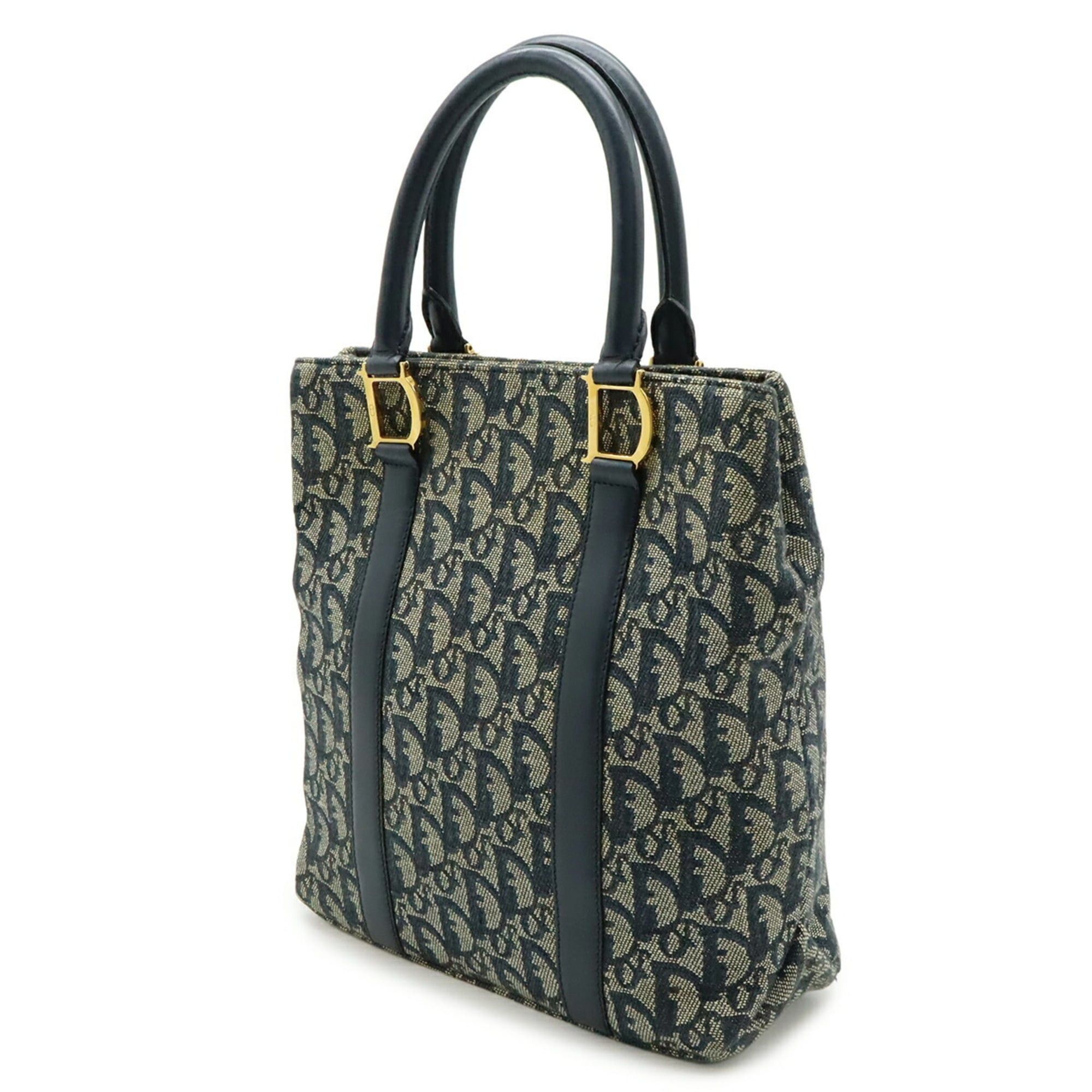 Dior Christian Dior Trotter handbag/tote bag, jacquard canvas and leather, navy blue. Size ONE SIZE - 3 Thumbnail