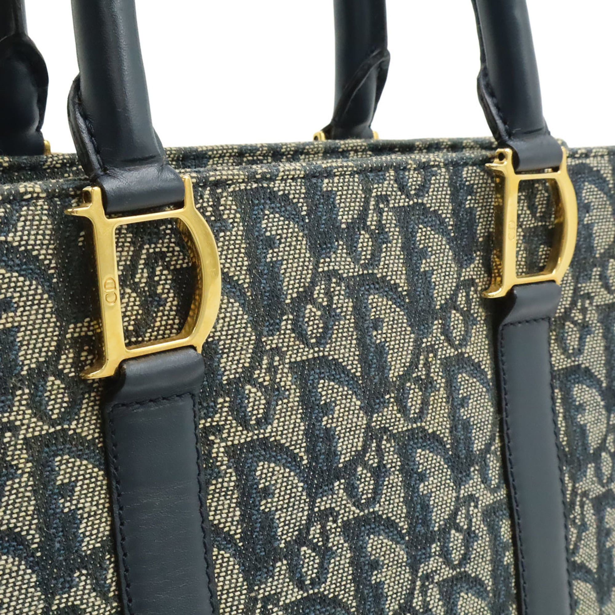 Dior Christian Dior Trotter handbag/tote bag, jacquard canvas and leather, navy blue. Size ONE SIZE - 8 Thumbnail