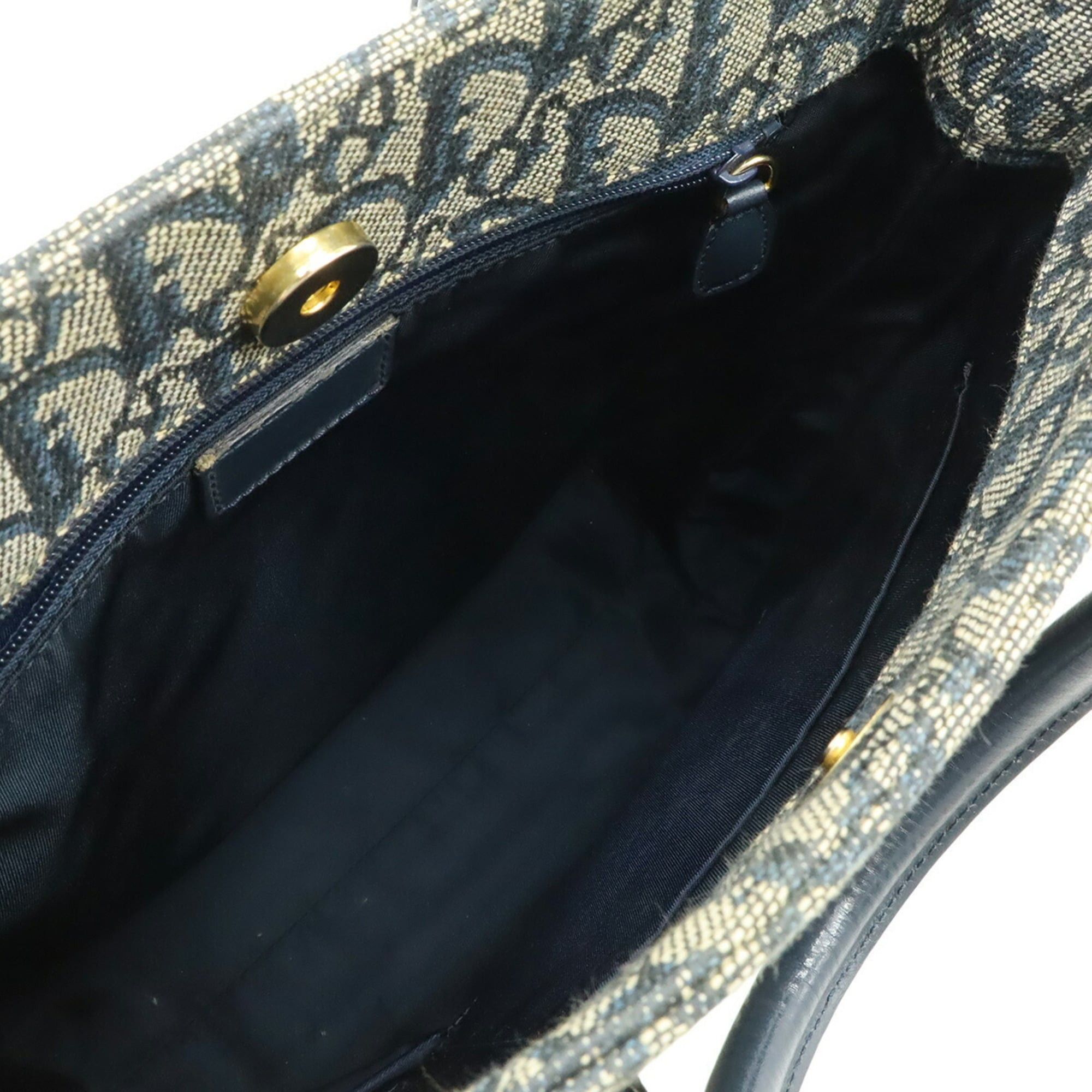 Dior Christian Dior Trotter handbag/tote bag, jacquard canvas and leather, navy blue. Size ONE SIZE - 7 Thumbnail
