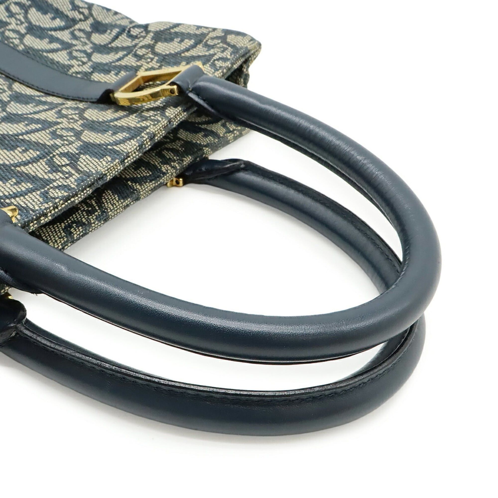 Dior Christian Dior Trotter handbag/tote bag, jacquard canvas and leather, navy blue. Size ONE SIZE - 5 Thumbnail