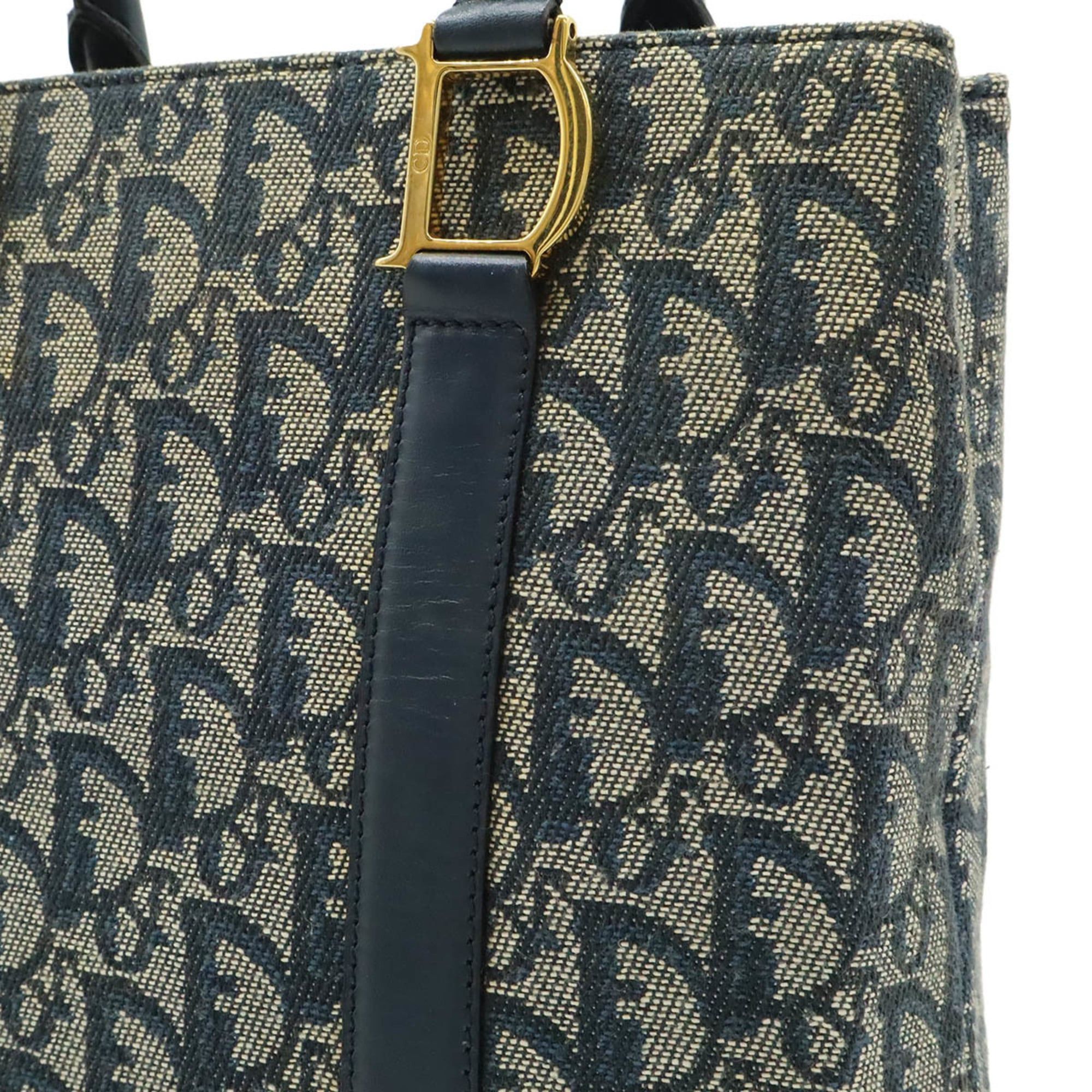 Dior Christian Dior Trotter handbag/tote bag, jacquard canvas and leather, navy blue. Size ONE SIZE - 9 Thumbnail