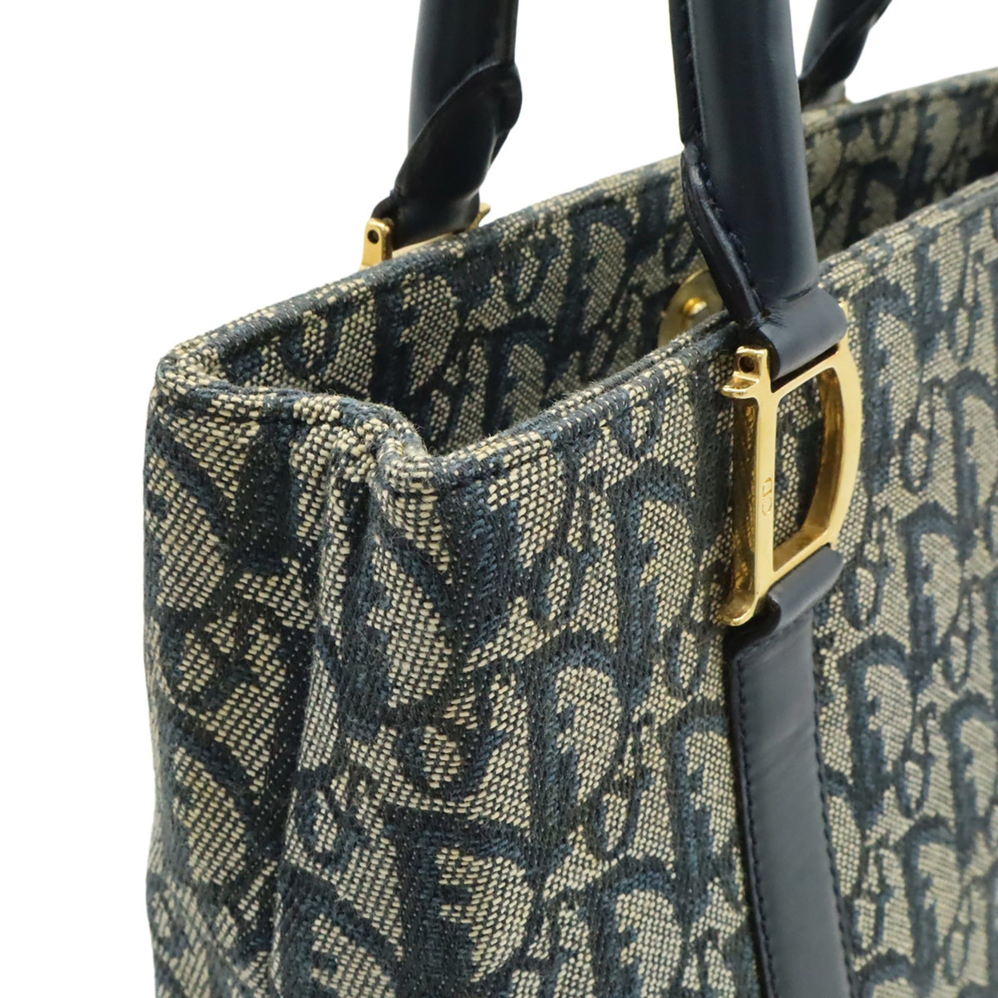 Dior Christian Dior Trotter handbag/tote bag, jacquard canvas and leather, navy blue. Size ONE SIZE - 6 Thumbnail