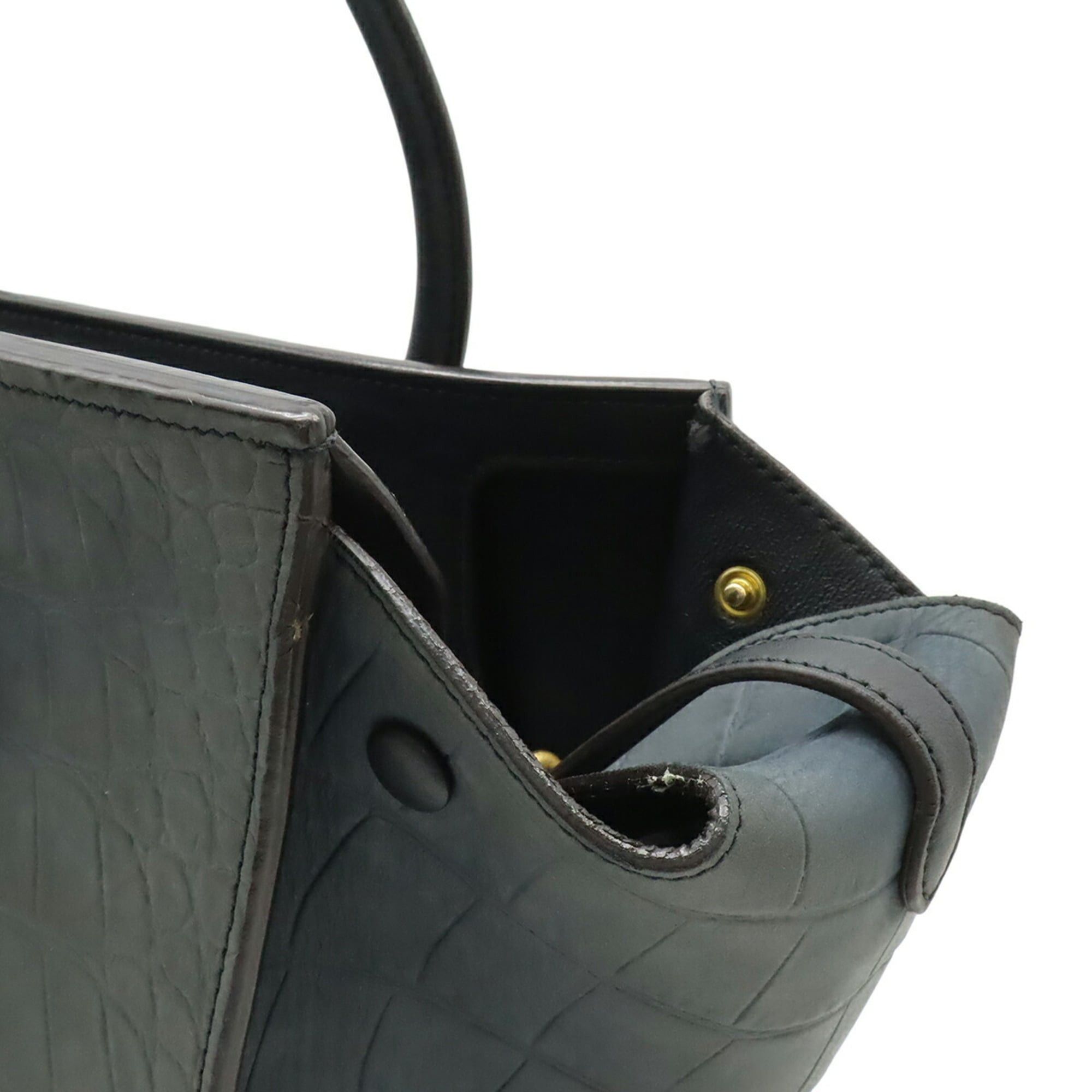 Celine CELINE TIE Tie Bag Handbag Tote Leather Embossed Black Navy 173823 Size ONE SIZE - 5 Thumbnail