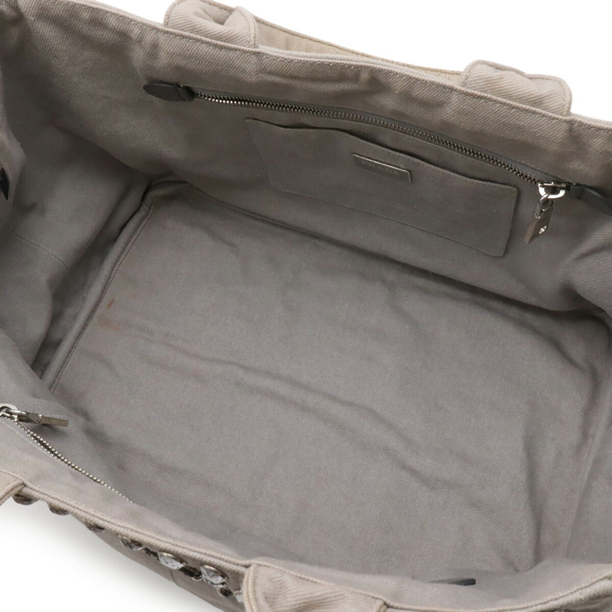 Prada PRADA Canapa bejeweled tote bag/shoulder bag, denim, NUBE light gray, purchased from an overseas boutique, B2642O Size ONE SIZE - 9 Thumbnail