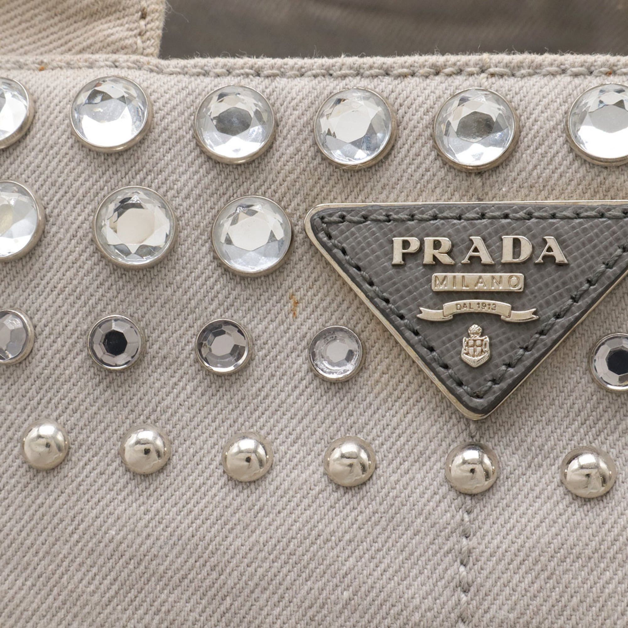 Prada PRADA Canapa bejeweled tote bag/shoulder bag, denim, NUBE light gray, purchased from an overseas boutique, B2642O Size ONE SIZE - 6 Thumbnail