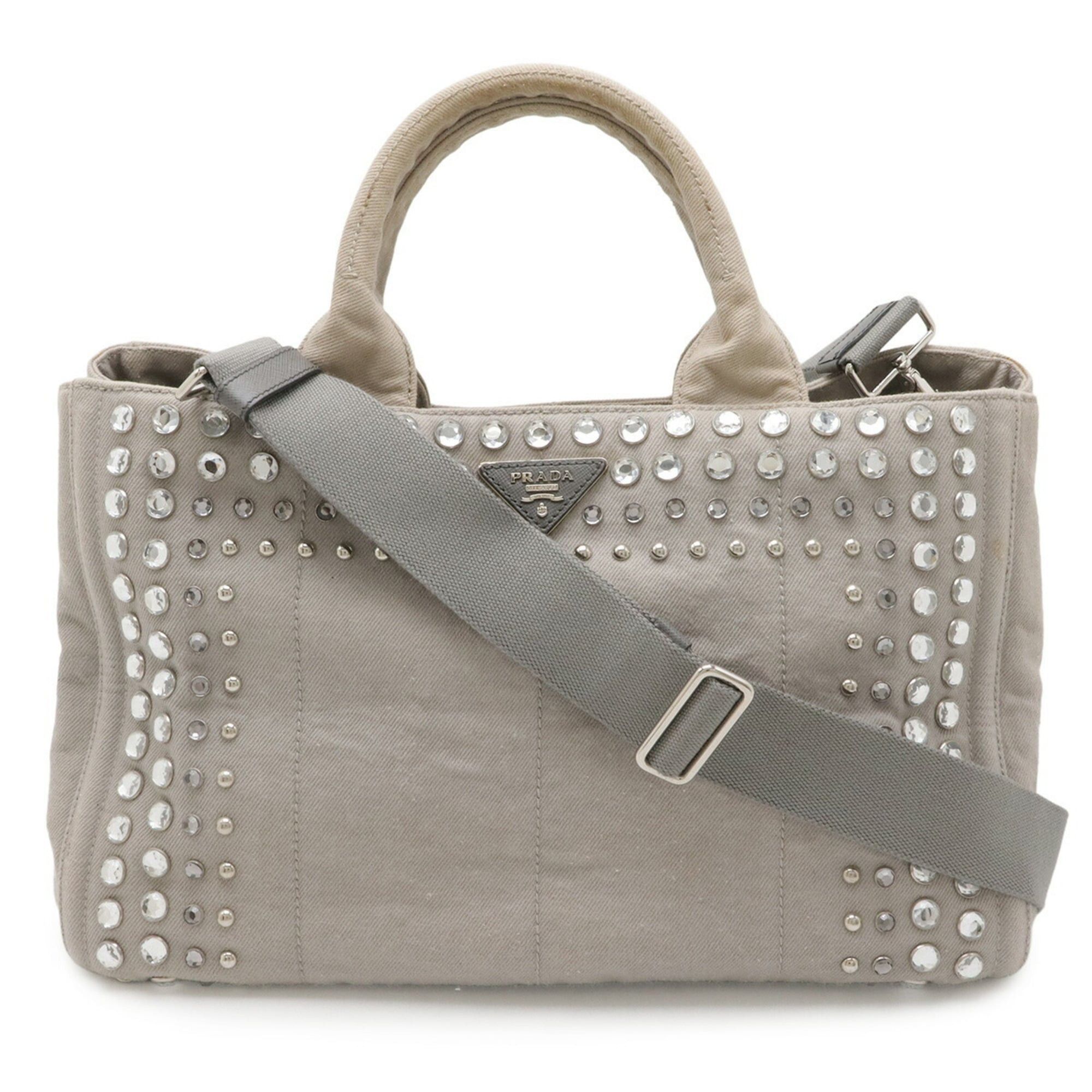 Prada PRADA Canapa bejeweled tote bag/shoulder bag, denim, NUBE light gray, purchased from an overseas boutique, B2642O Size ONE SIZE - 2 Thumbnail