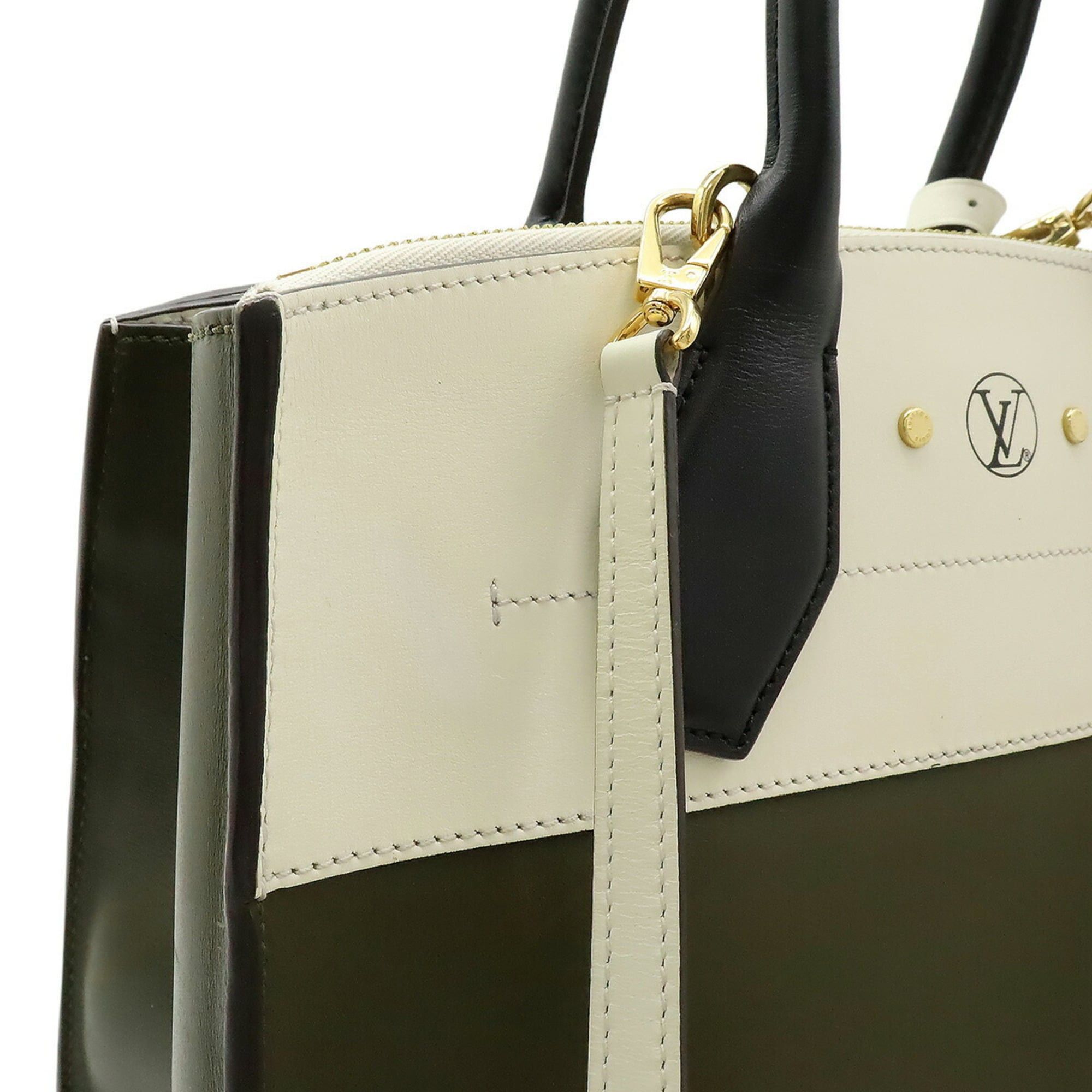 Louis Vuitton LOUIS VUITTON City Steamer MM Handbag/Shoulder Bag, Bicolor Leather, Khaki/Ivory/Black, M51035 Size ONE SIZE - 7 Thumbnail
