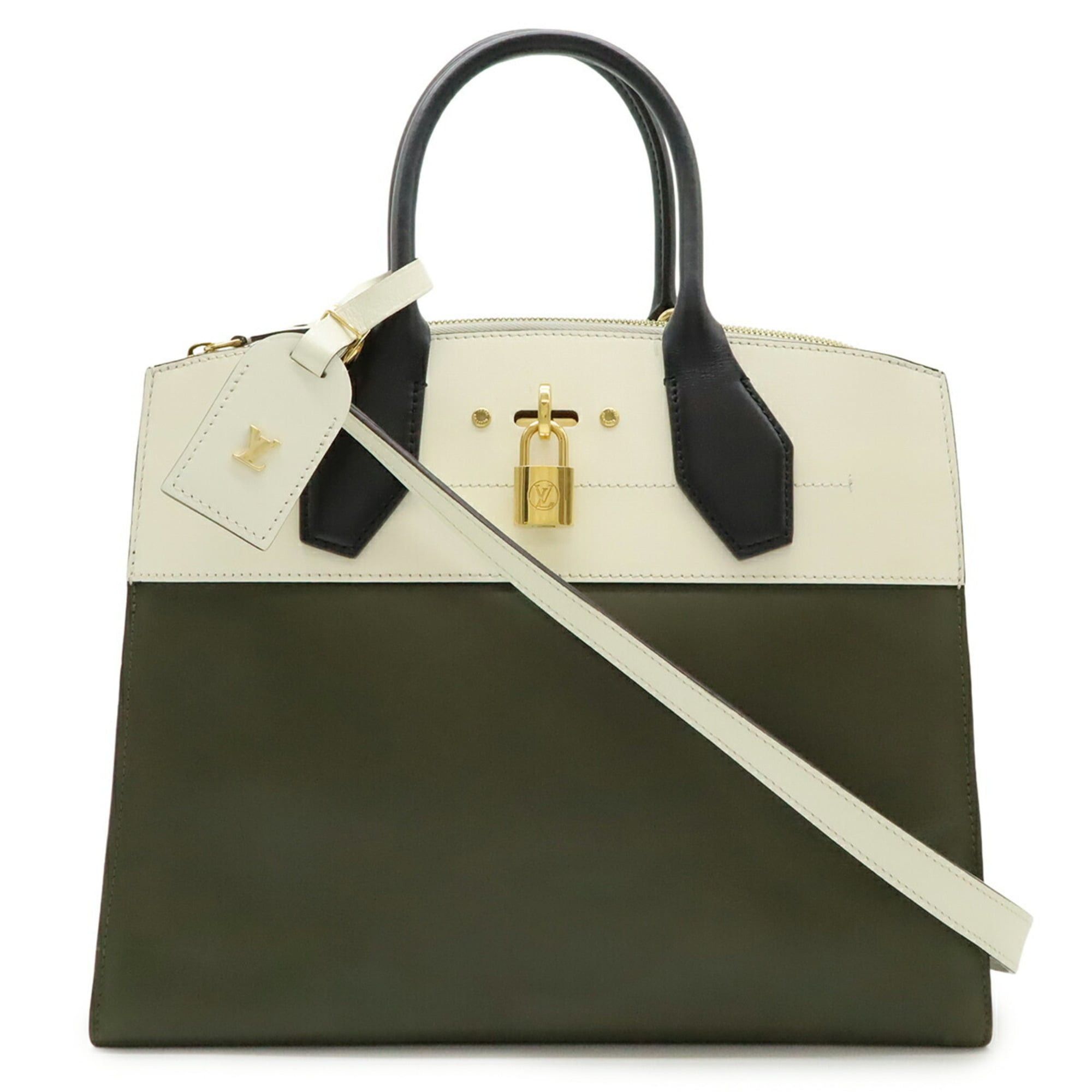 Louis Vuitton LOUIS VUITTON City Steamer MM Handbag/Shoulder Bag, Bicolor Leather, Khaki/Ivory/Black, M51035 Size ONE SIZE - 2 Thumbnail