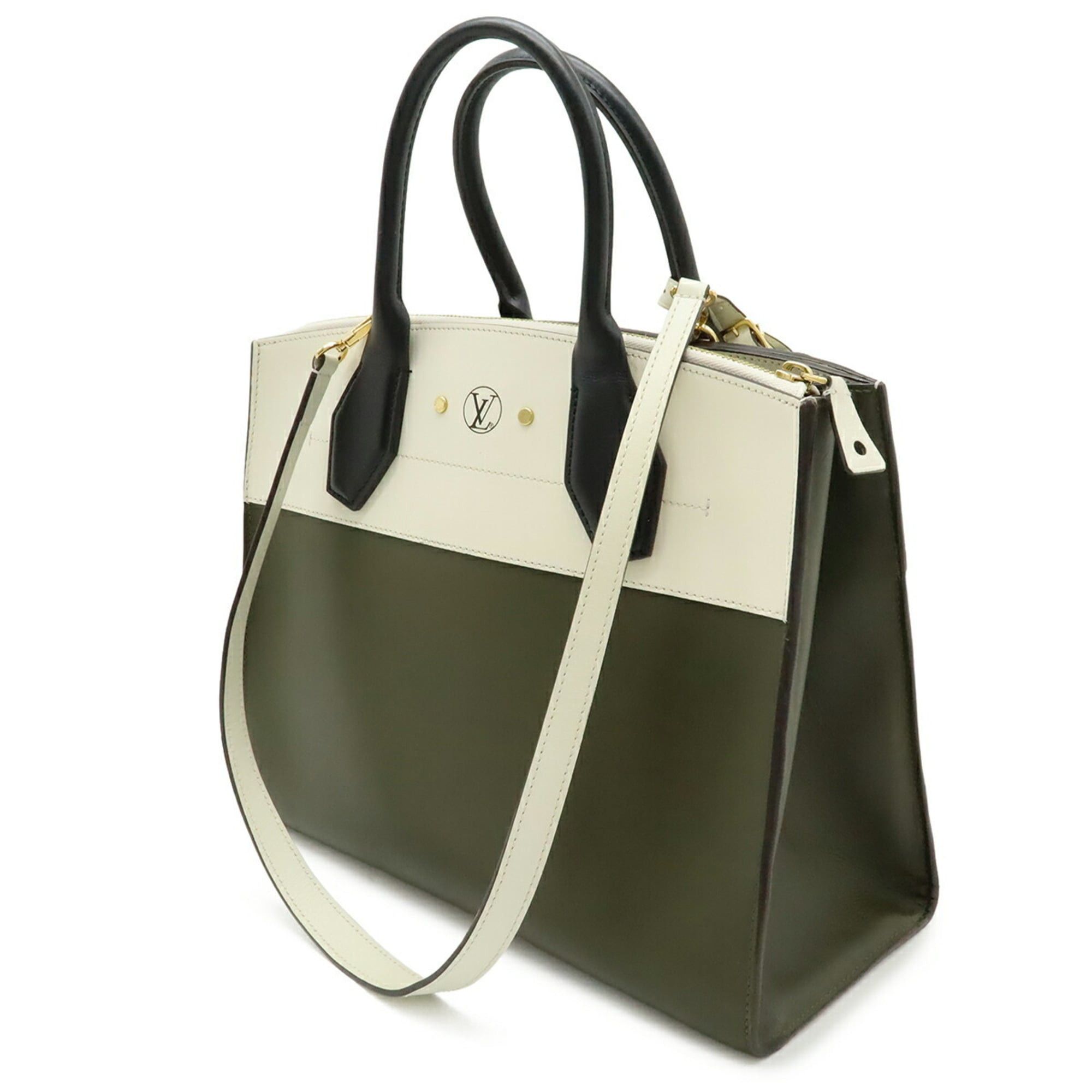 Louis Vuitton LOUIS VUITTON City Steamer MM Handbag/Shoulder Bag, Bicolor Leather, Khaki/Ivory/Black, M51035 Size ONE SIZE - 3 Thumbnail