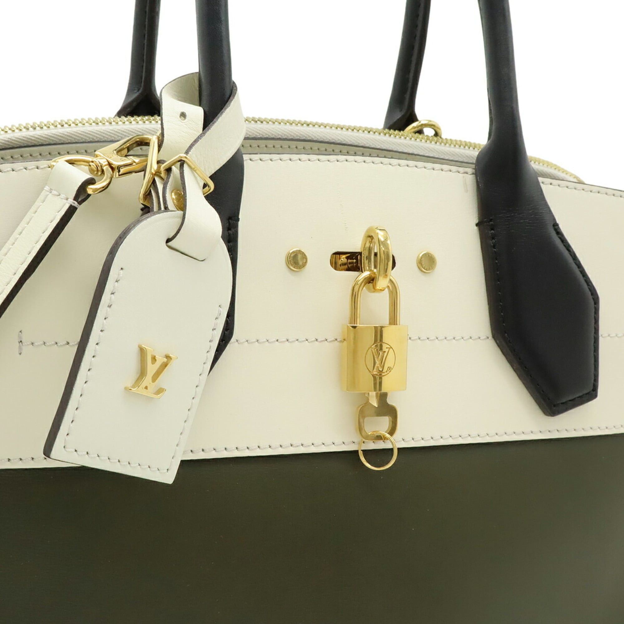 Louis Vuitton LOUIS VUITTON City Steamer MM Handbag/Shoulder Bag, Bicolor Leather, Khaki/Ivory/Black, M51035 Size ONE SIZE - 10 Thumbnail