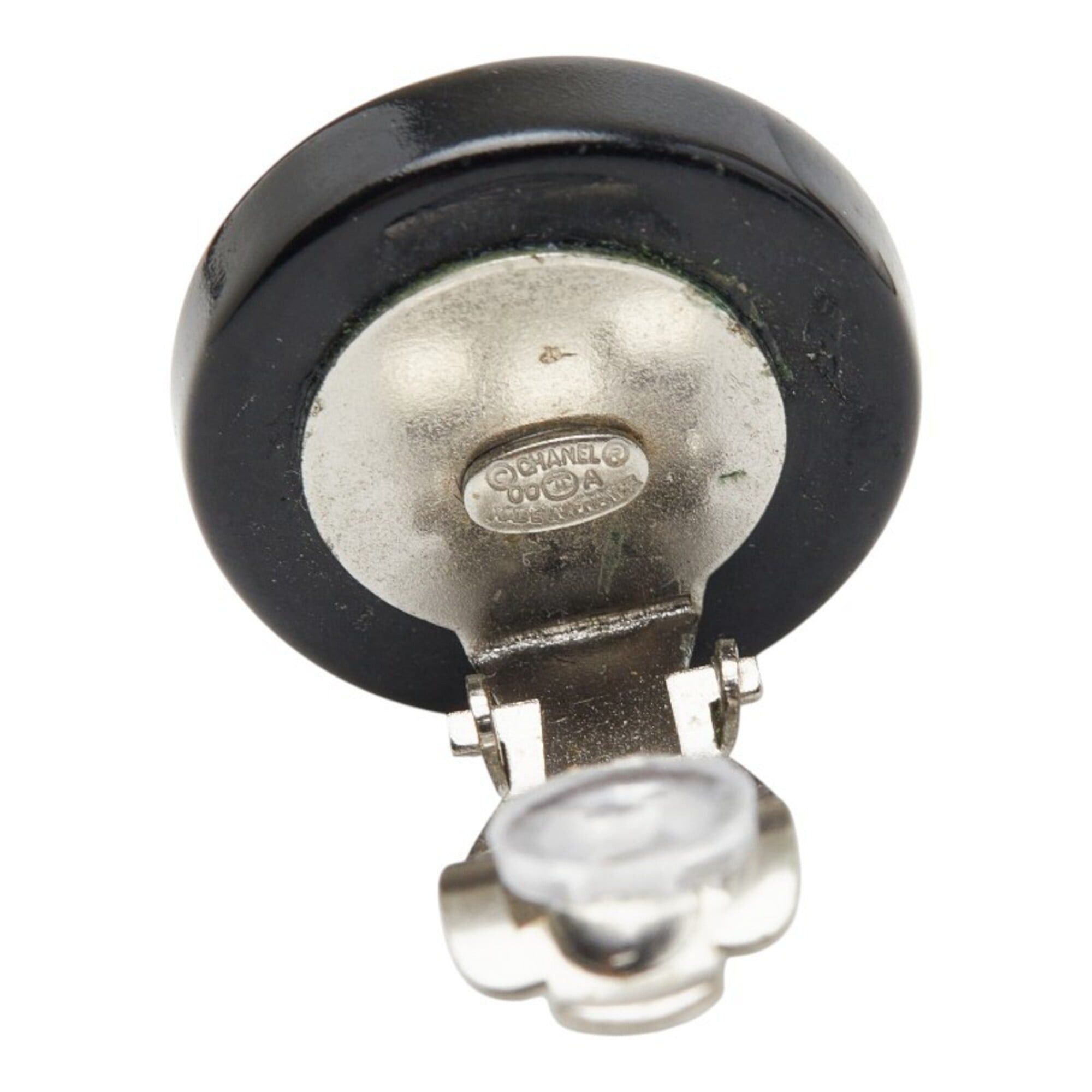 Chanel Chanel Round Earrings, 00A Engraving, Black Plastic Metal, Women's, CHANEL Size ONE SIZE - 4 Thumbnail