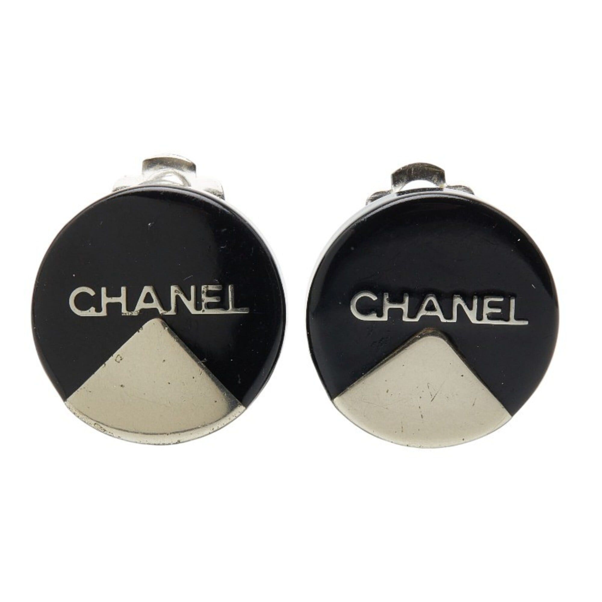 Chanel Chanel Round Earrings, 00A Engraving, Black Plastic Metal, Women's, CHANEL Size ONE SIZE - 2 Thumbnail