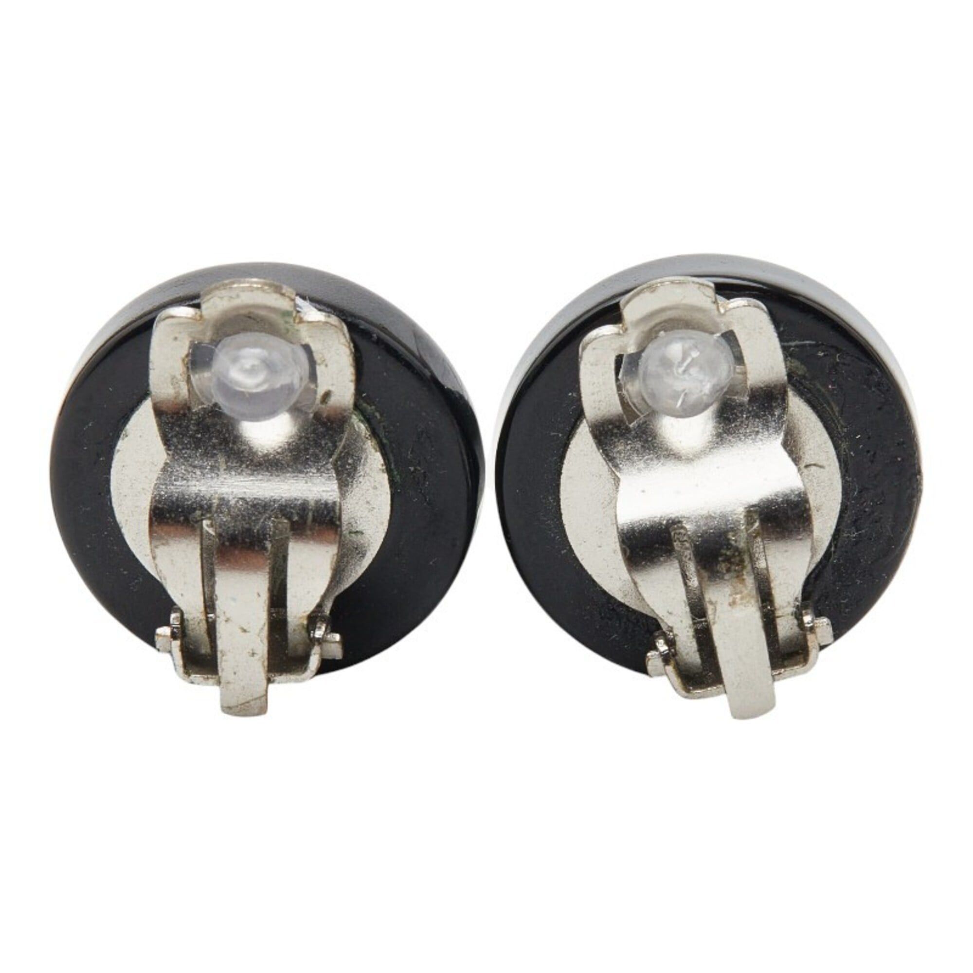 Chanel Chanel Round Earrings, 00A Engraving, Black Plastic Metal, Women's, CHANEL Size ONE SIZE - 3 Thumbnail