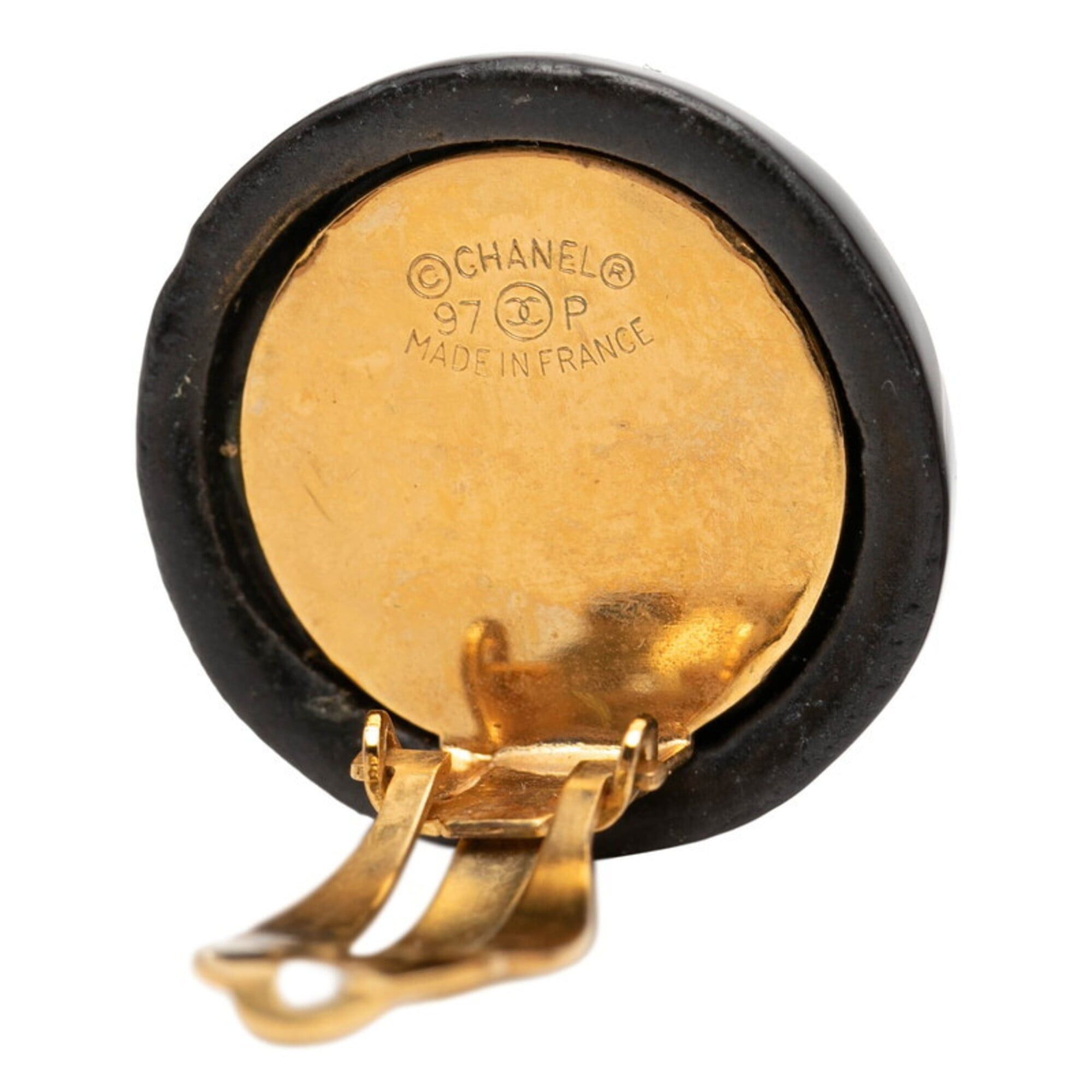 Chanel Chanel Logo Earrings, Black Gold Enamel Metal, Women's CHANEL Size ONE SIZE - 3 Thumbnail