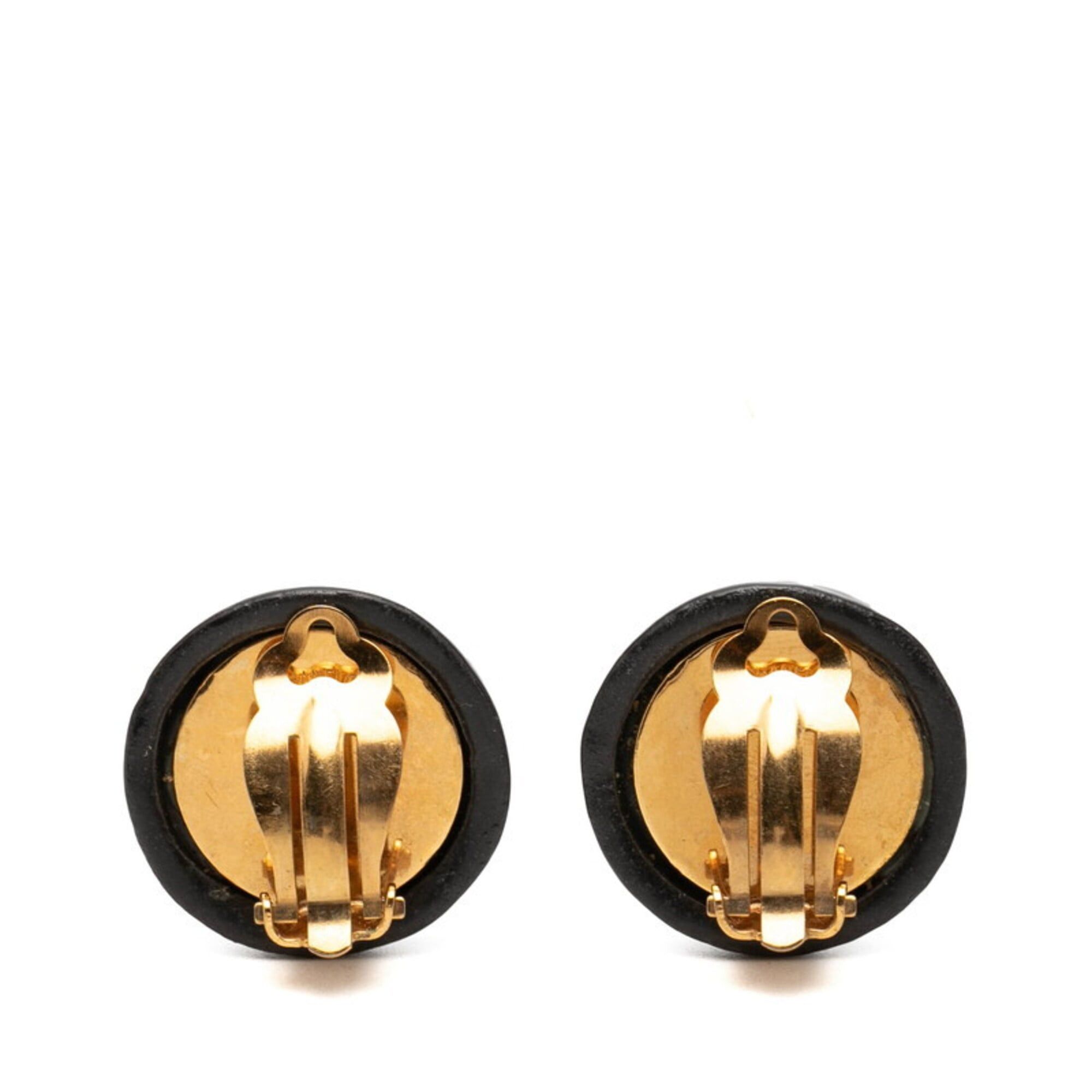 Chanel Chanel Logo Earrings, Black Gold Enamel Metal, Women's CHANEL Size ONE SIZE - 2 Thumbnail