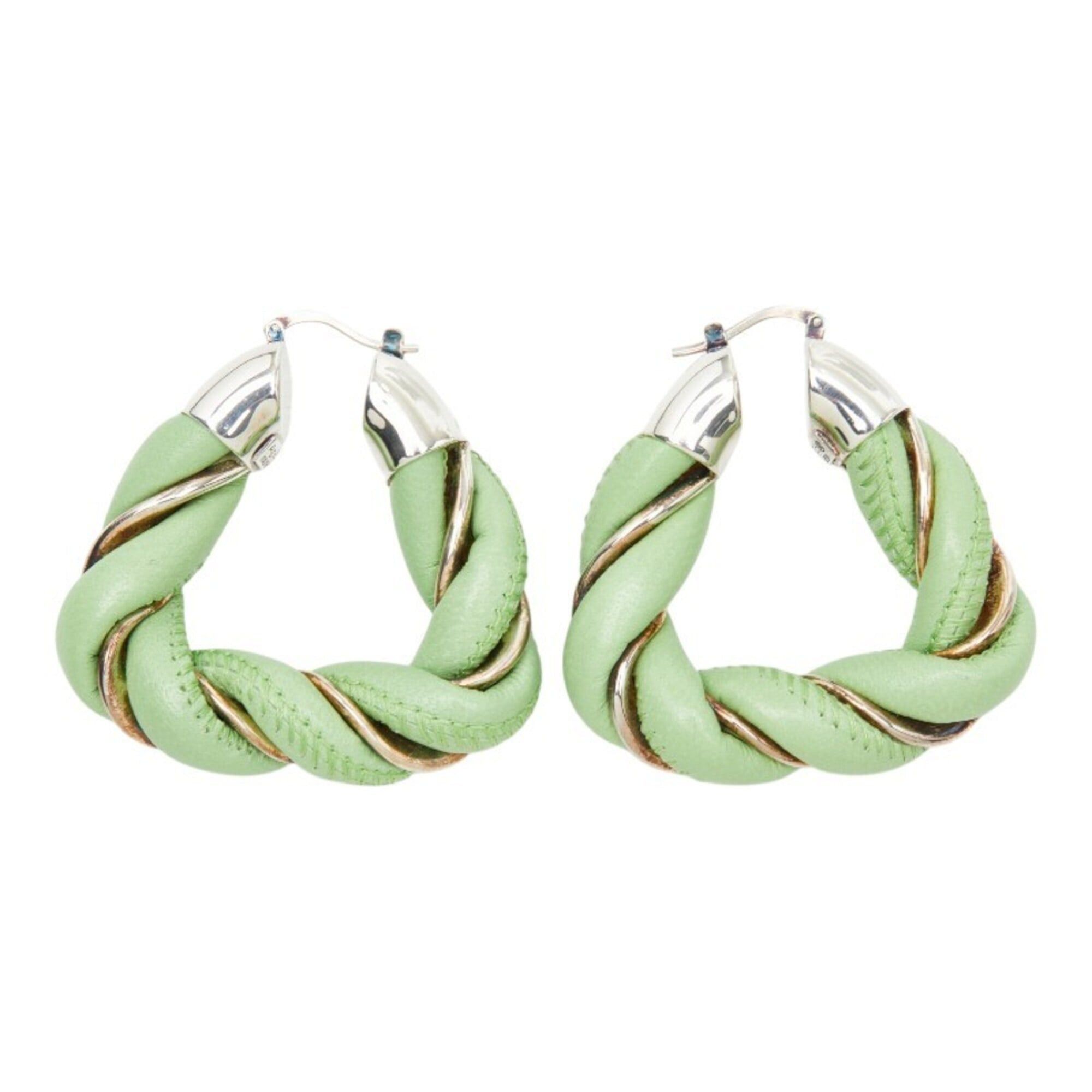 Bottega Veneta Bottega Veneta Twist Hoop Earrings, Green Leather, SV925 Silver, Women's. Size ONE SIZE - 3 Thumbnail