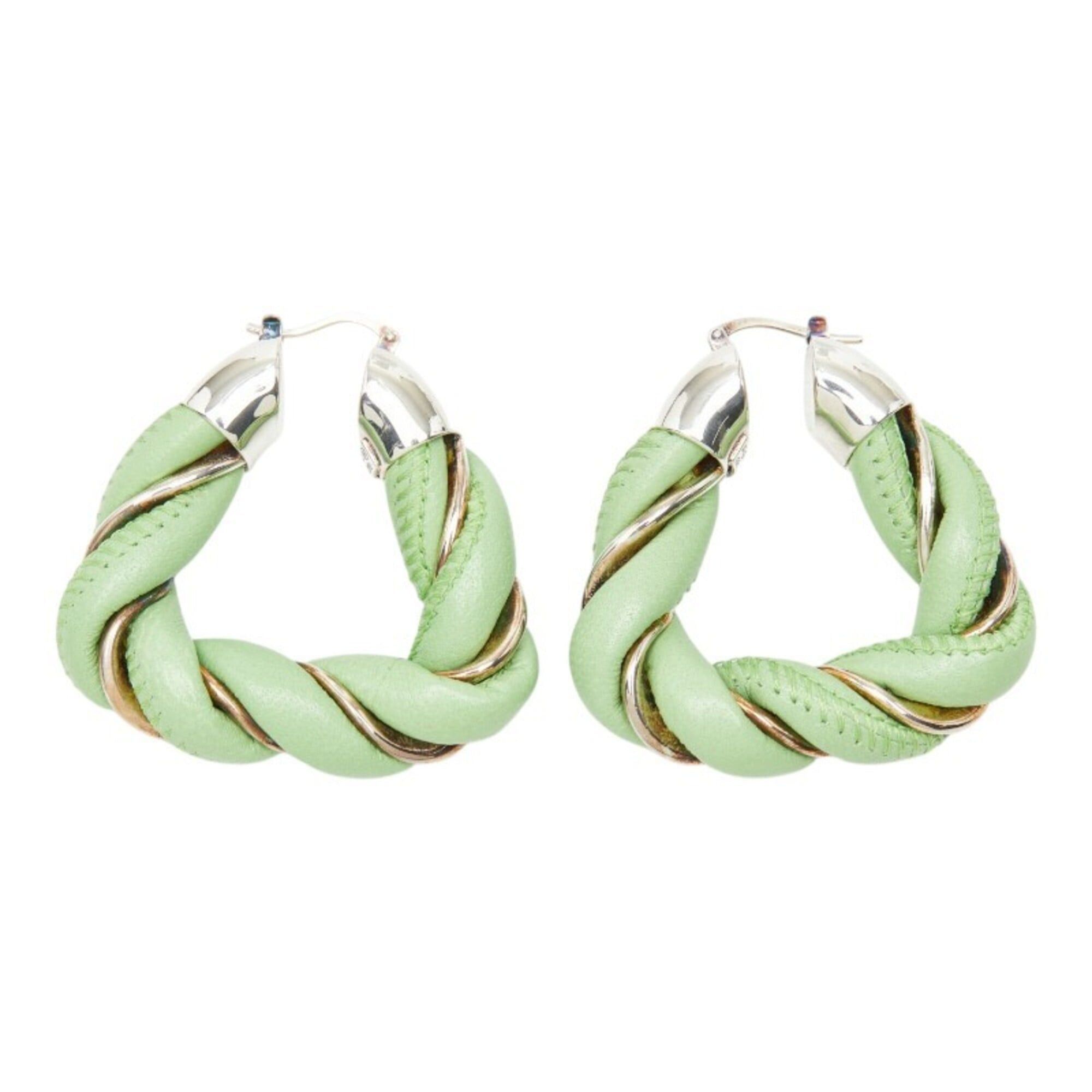 Bottega Veneta Bottega Veneta Twist Hoop Earrings, Green Leather, SV925 Silver, Women's. Size ONE SIZE - 2 Thumbnail