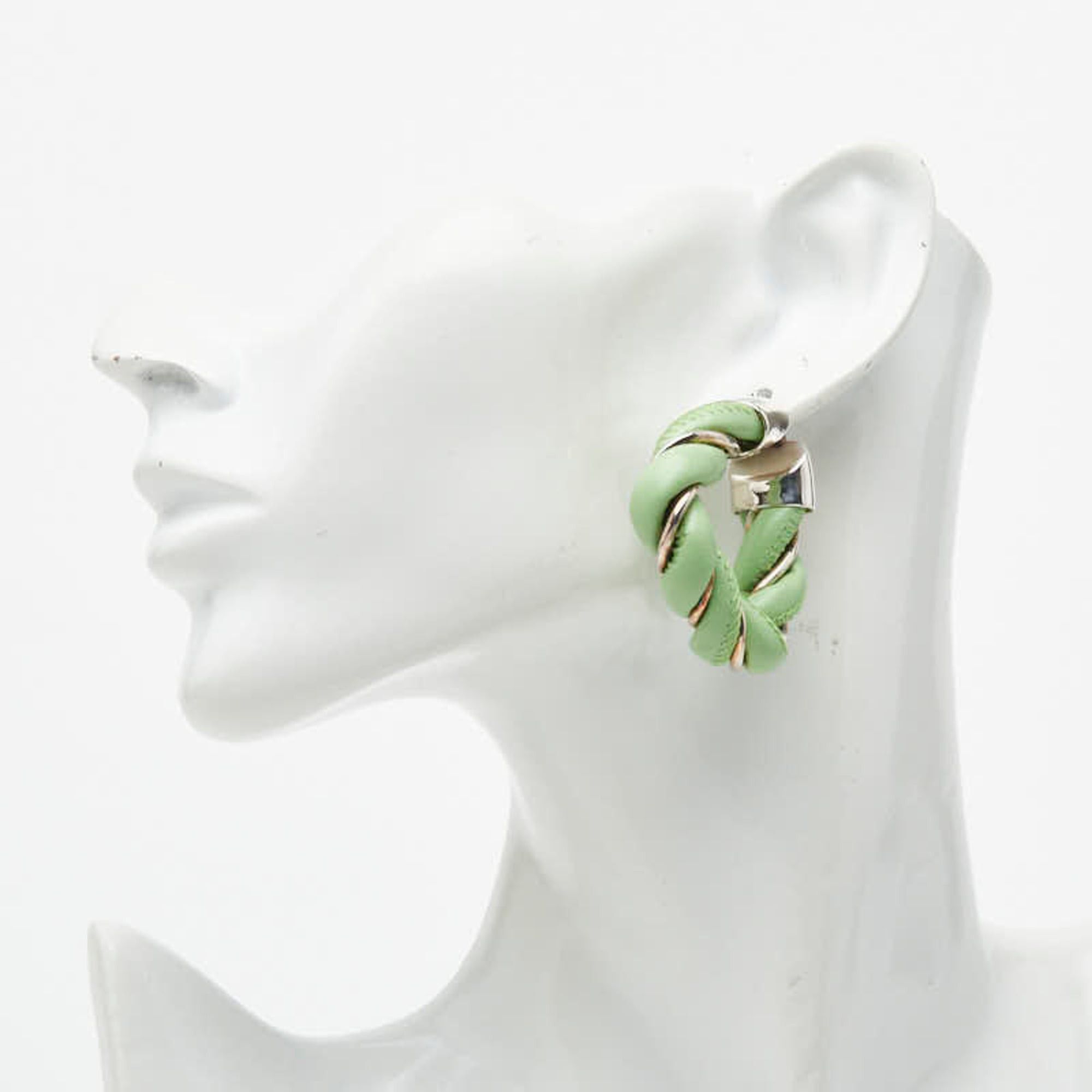 Bottega Veneta Bottega Veneta Twist Hoop Earrings, Green Leather, SV925 Silver, Women's. Size ONE SIZE - 5 Thumbnail