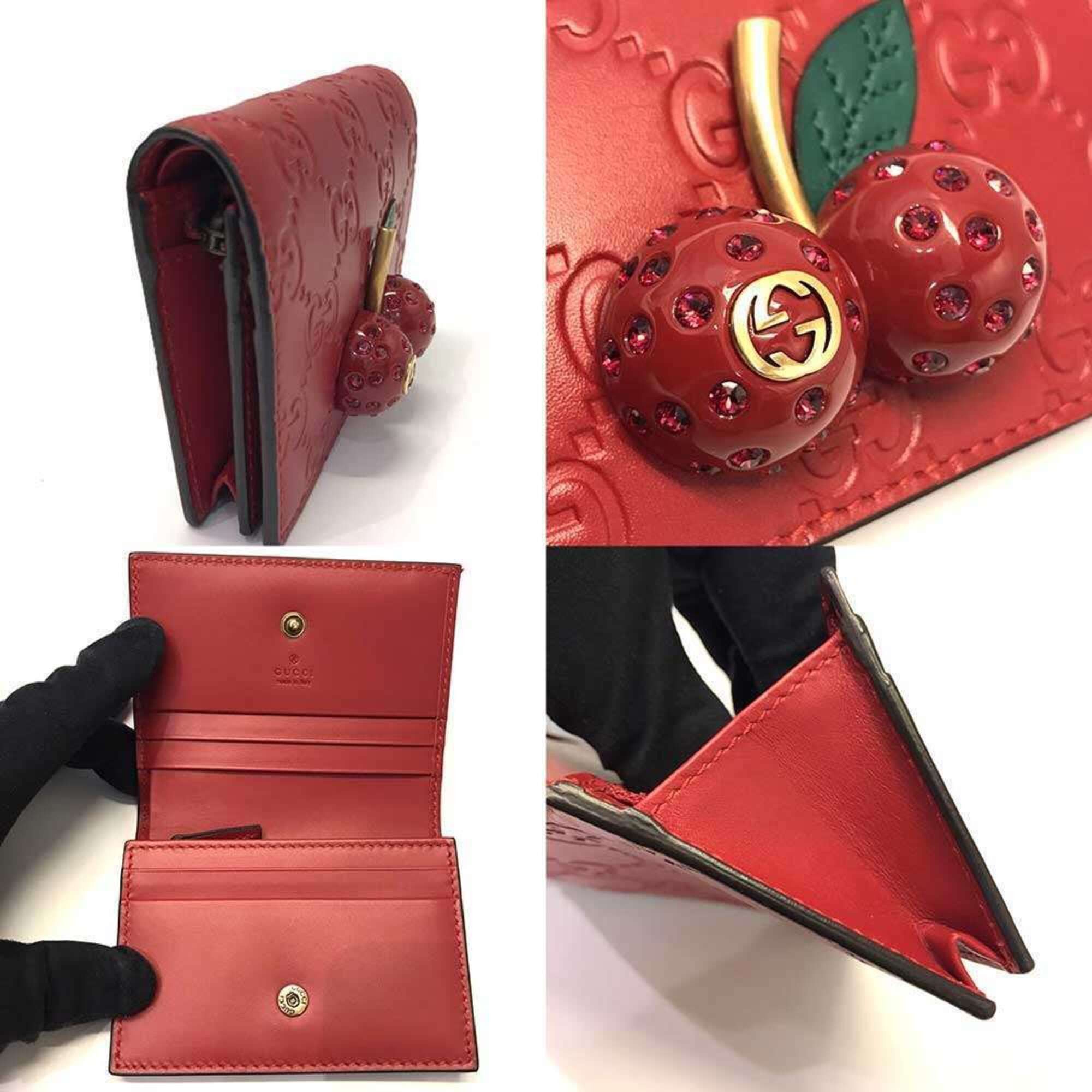Gucci Gucci Guccissima Leather Cherry Red Bi-fold Wallet for Women, Design, 476050 GUCCI Size ONE SIZE - 6 Thumbnail