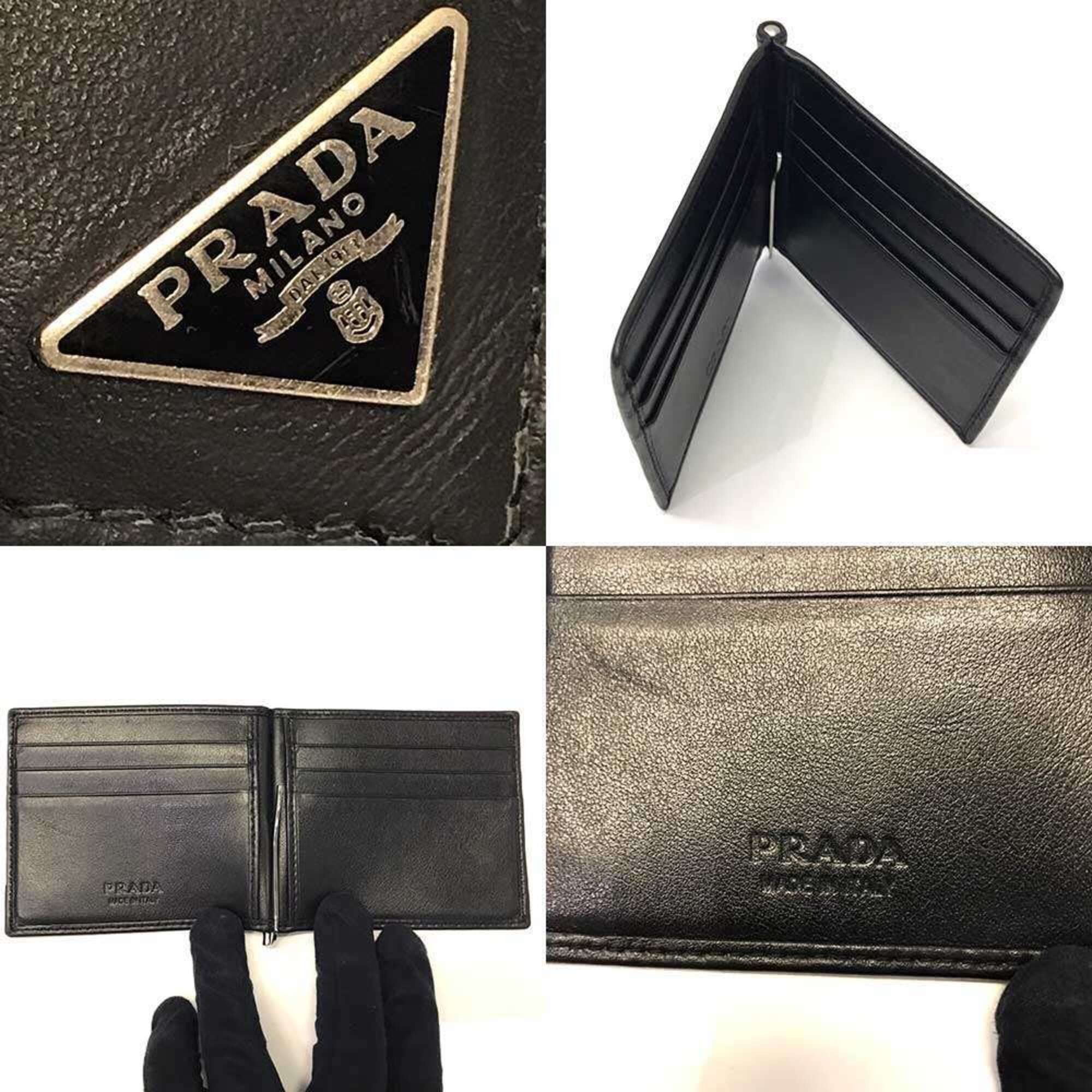 Prada Prada Money Clip Leather Black Bi-fold Wallet Triangle 2M1077 PRADA Size ONE SIZE - 4 Thumbnail