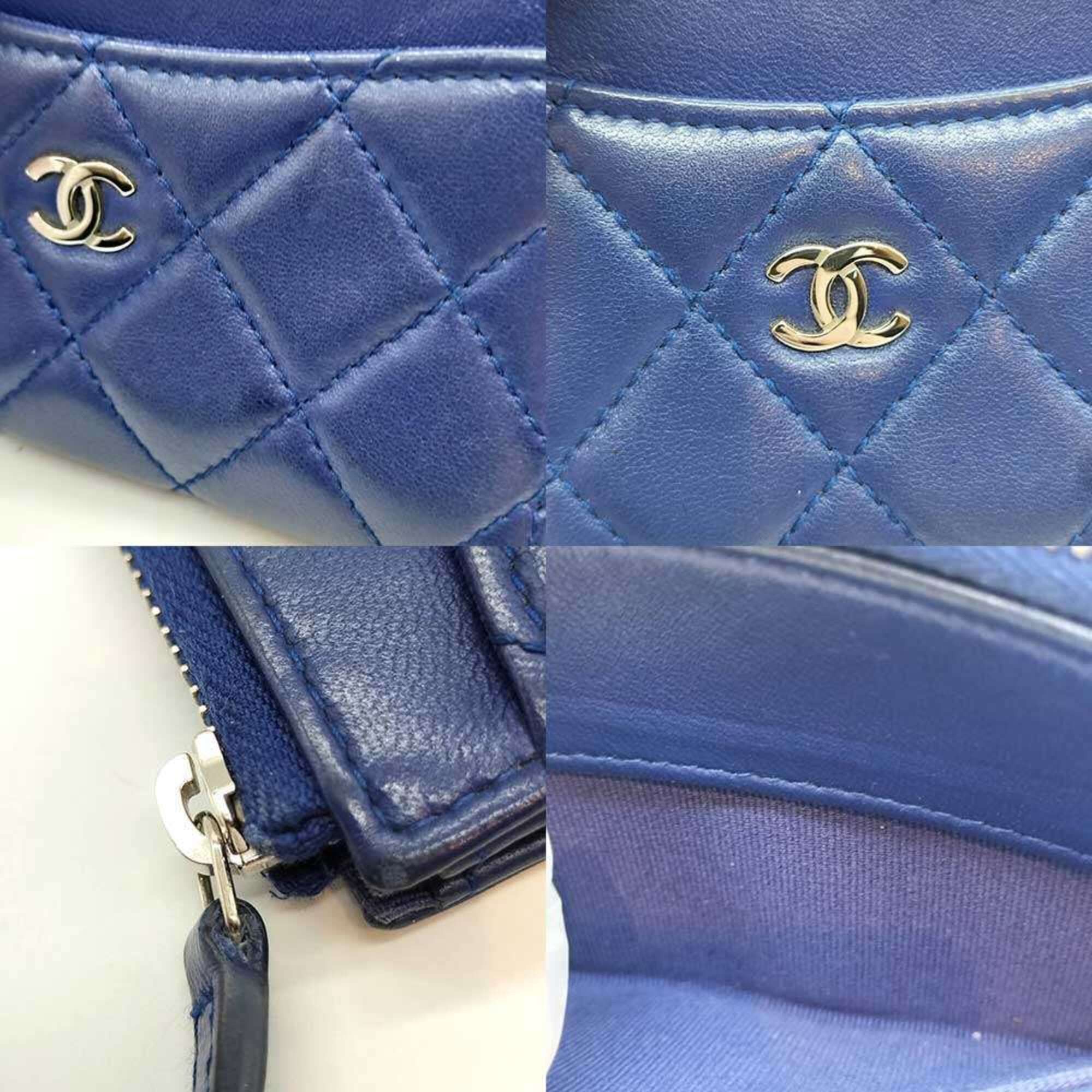 Chanel Chanel Matelassé Fragment Case Coin Purse Card Holder Blue Lambskin Women's CHANEL Size ONE SIZE - 3 Thumbnail