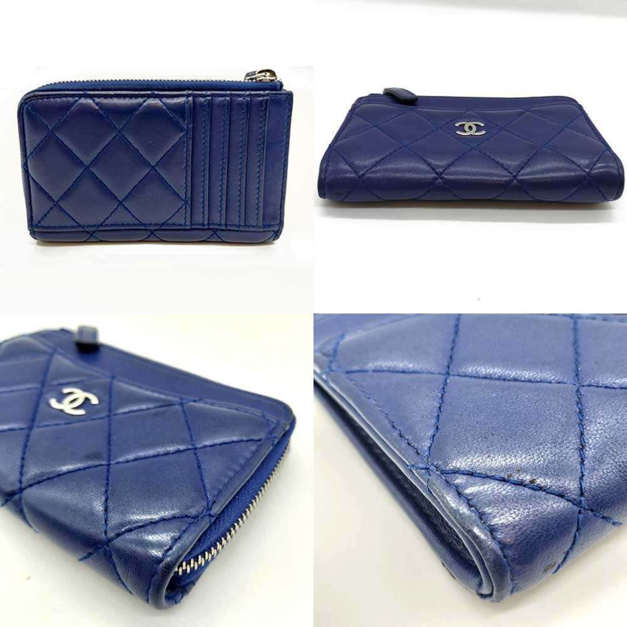Chanel Chanel Matelassé Fragment Case Coin Purse Card Holder Blue Lambskin Women's CHANEL Size ONE SIZE - 2 Thumbnail