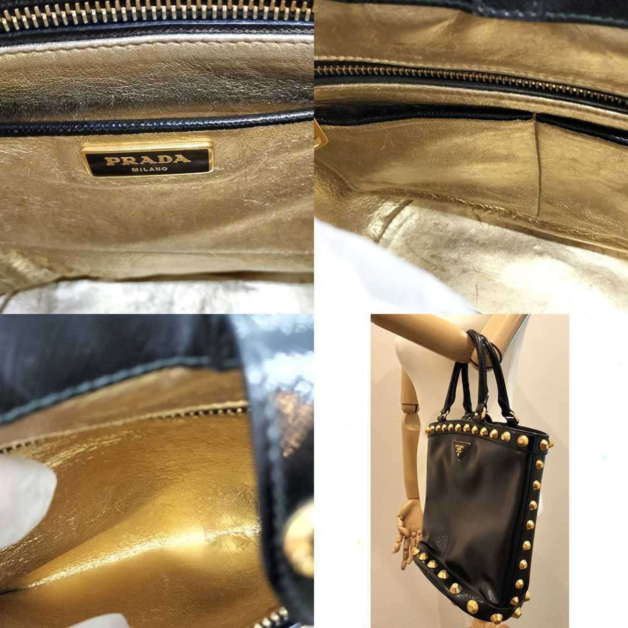 Prada Prada handbag, shoulder bag, 2-way bucket tote black, studded, Saffiano leather, women's. PRADA Size ONE SIZE - 8 Thumbnail