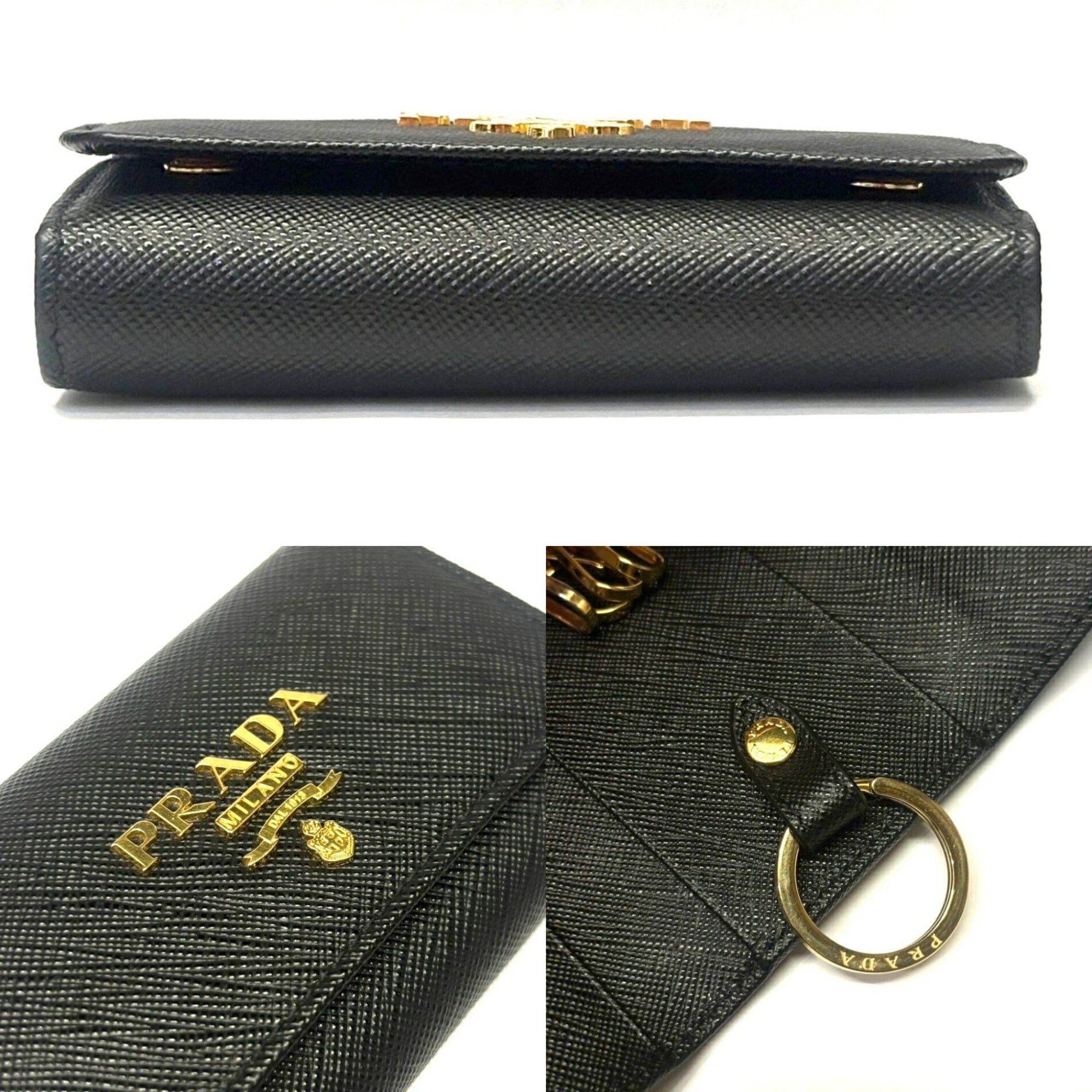 Prada Prada Saffiano Leather Key Case, 4-ring, Black, 1PG004 PRADA Size ONE SIZE - 4 Thumbnail