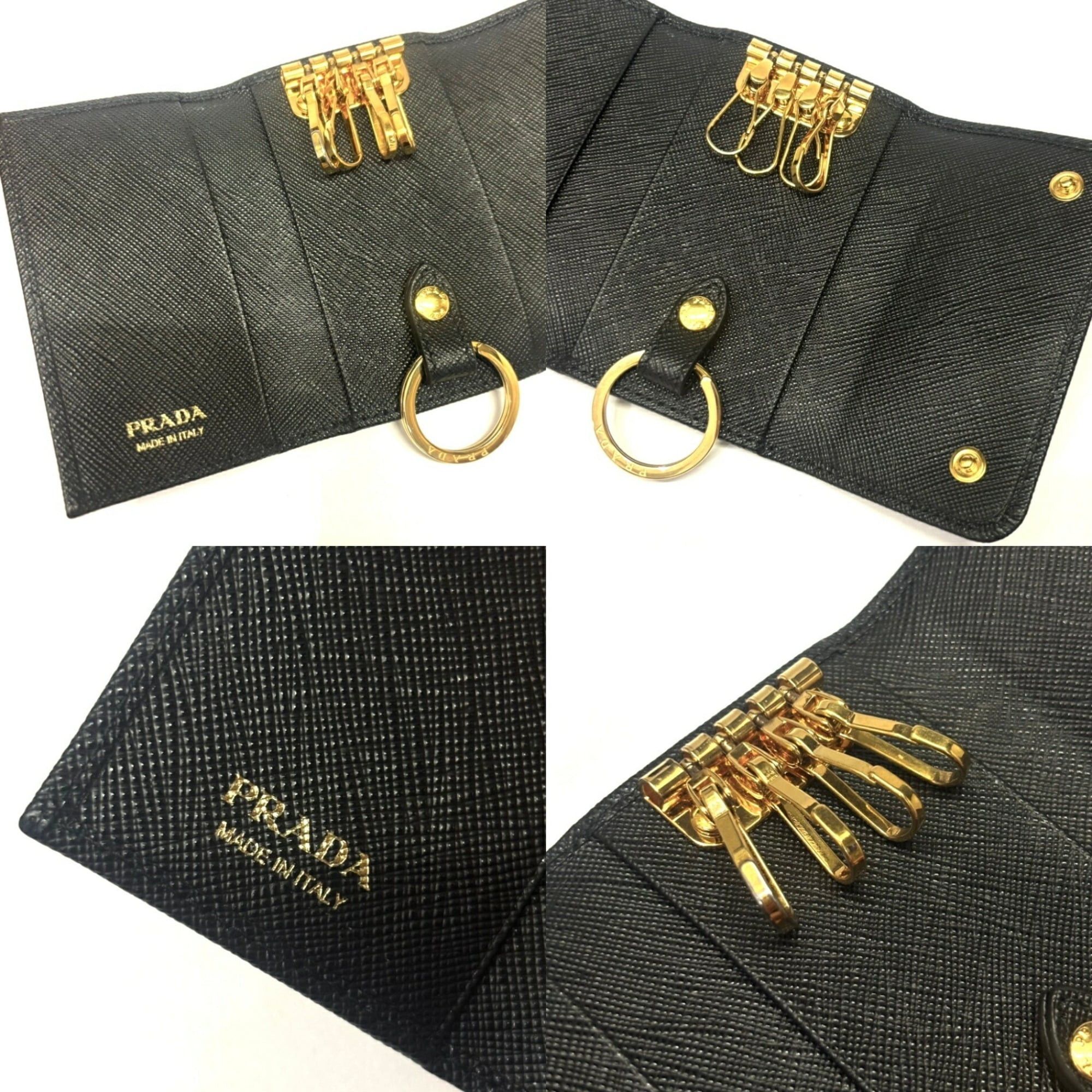 Prada Prada Saffiano Leather Key Case, 4-ring, Black, 1PG004 PRADA Size ONE SIZE - 5 Thumbnail