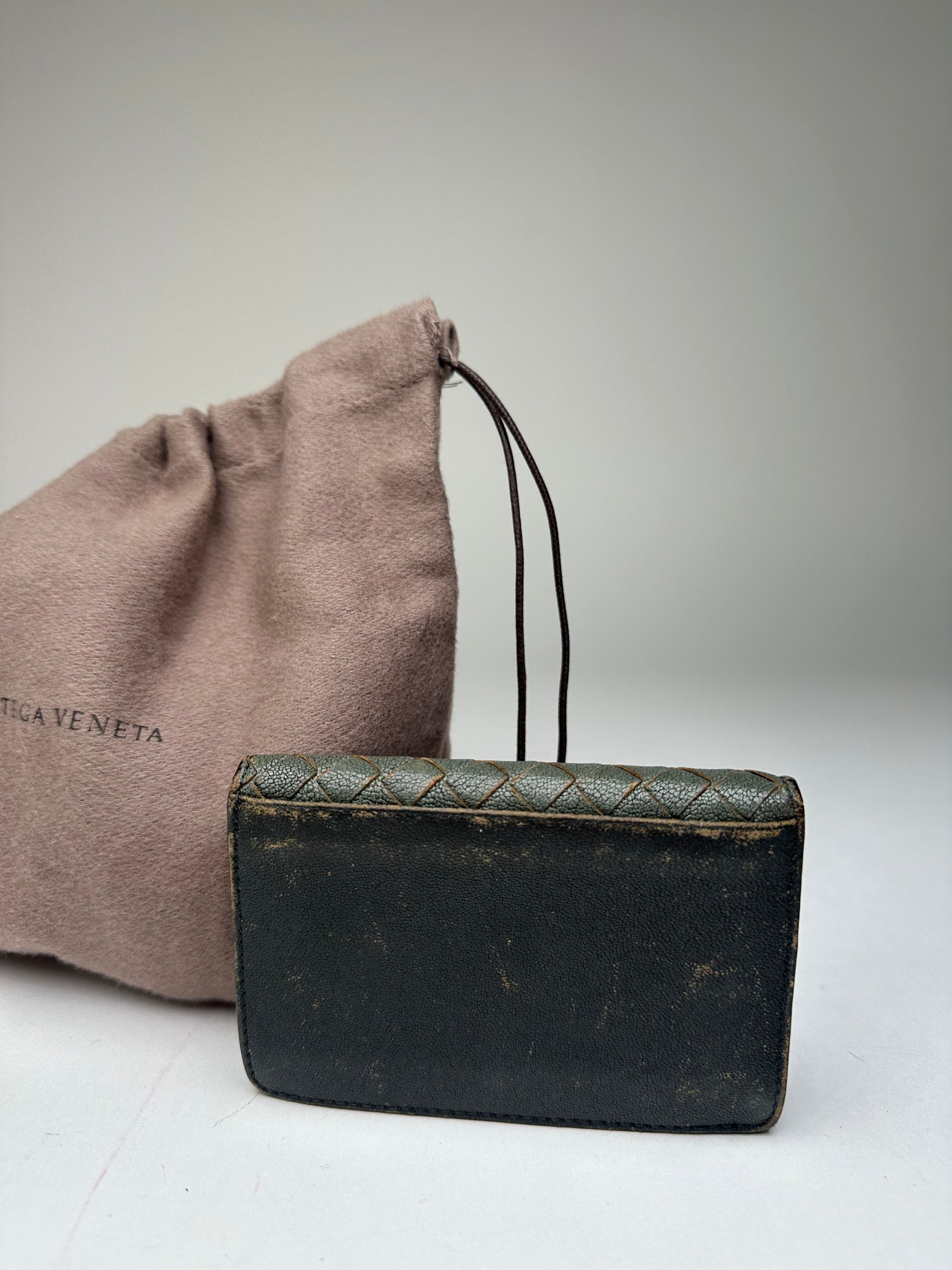 Bottega Veneta Vintage Intrecciato Leather Card Holder Black Brown Size ONE SIZE - 11 Thumbnail