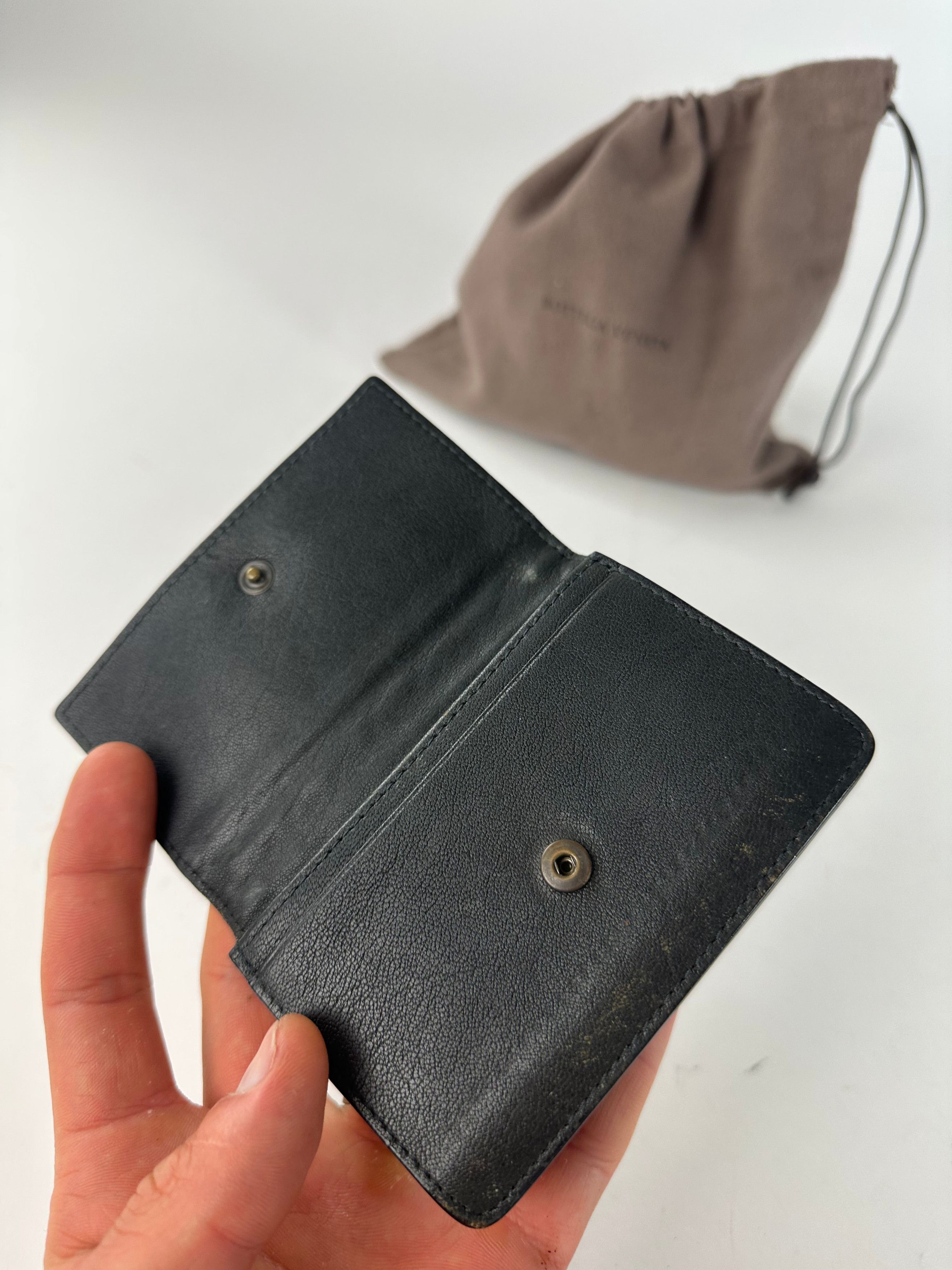 Bottega Veneta Vintage Intrecciato Leather Card Holder Black Brown Size ONE SIZE - 3 Thumbnail