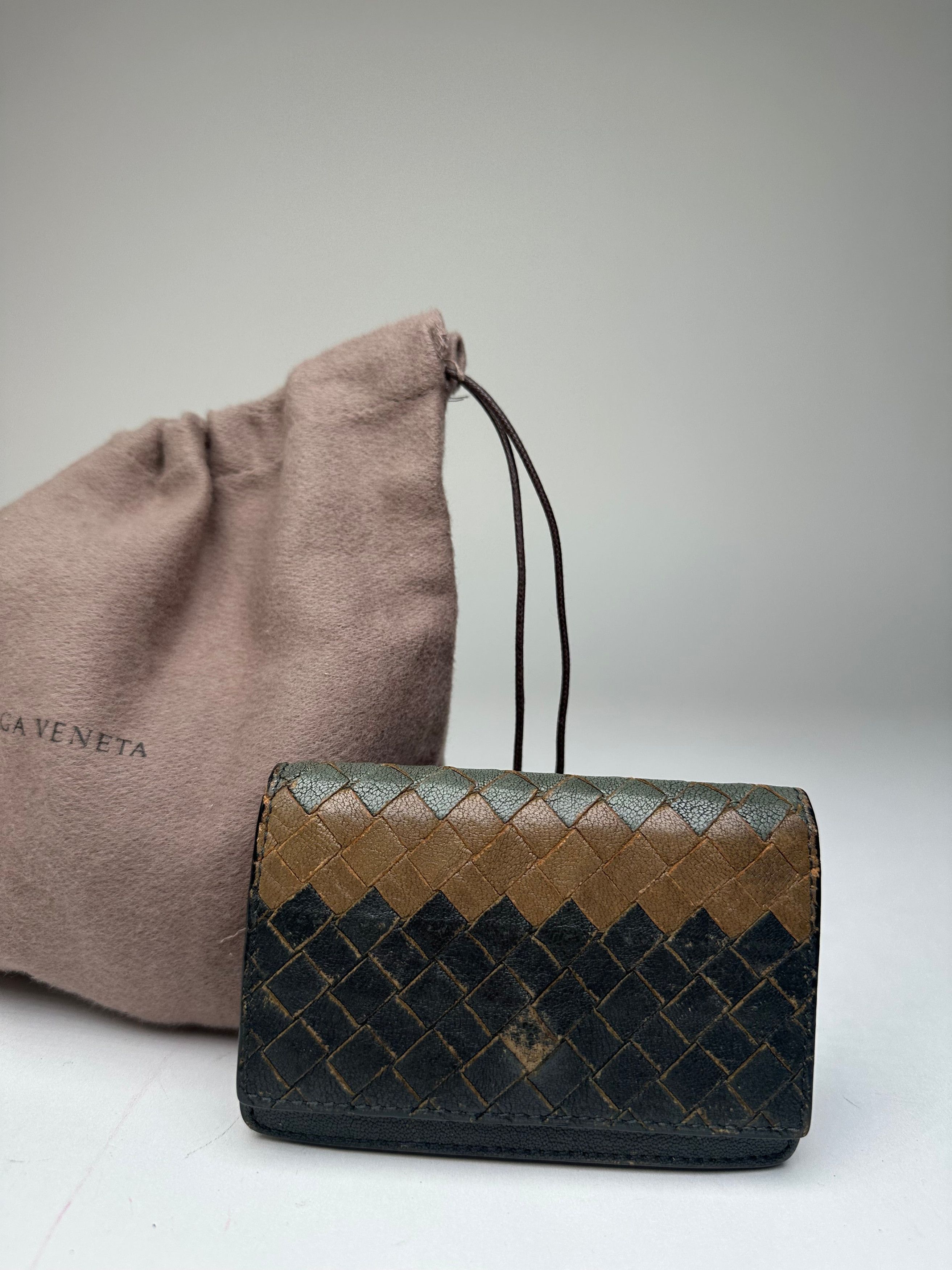 Bottega Veneta Vintage Intrecciato Leather Card Holder Black Brown Size ONE SIZE - 7 Thumbnail