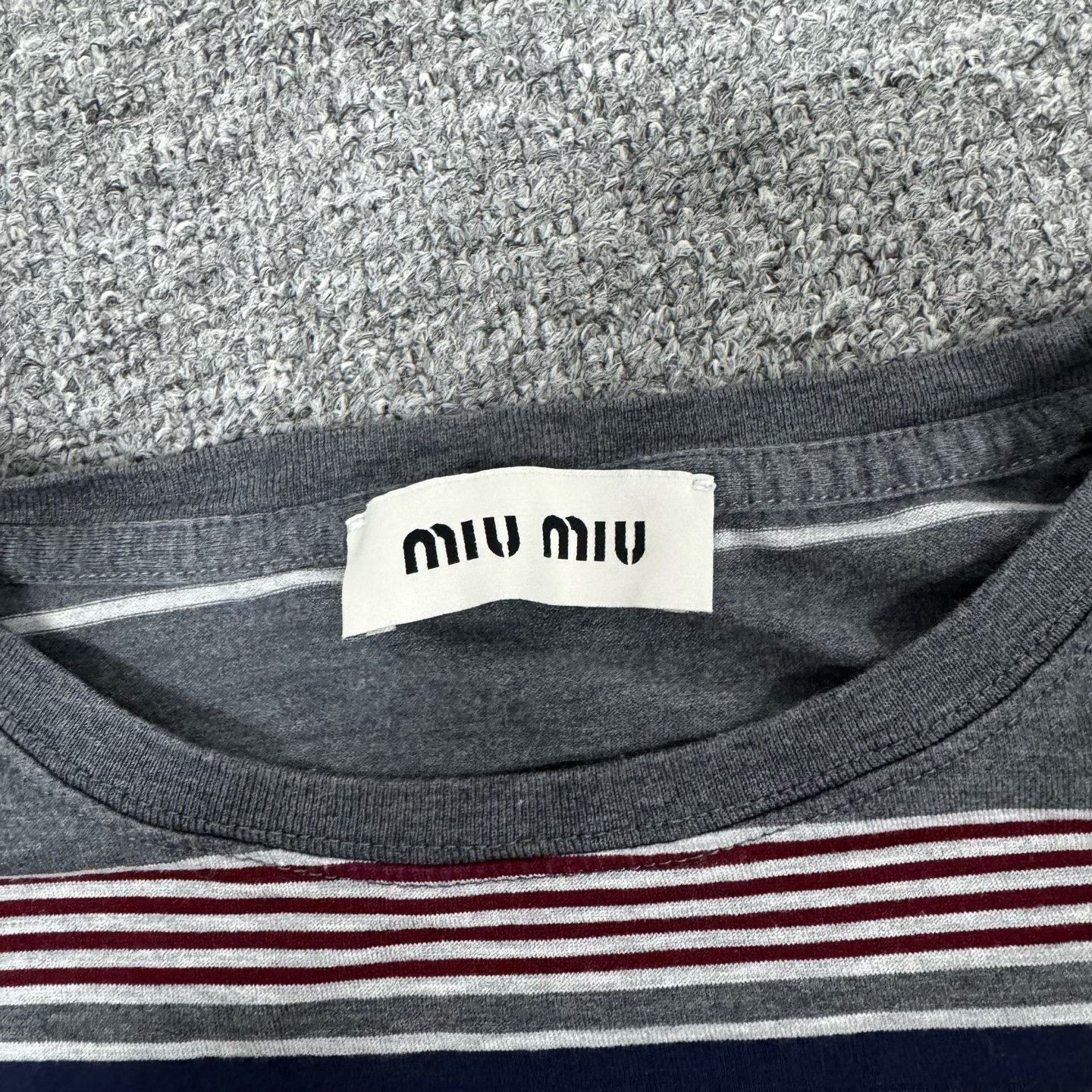 Miu Miu Miu Miu Gray-Blue Striped Pocket Long-Sleeve T-Shirt Size S / US 4 / IT 40 - 6 Thumbnail