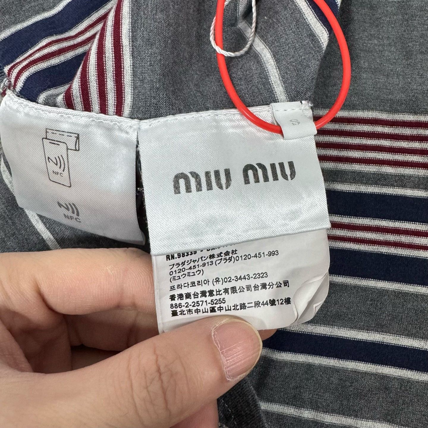 Miu Miu Miu Miu Gray-Blue Striped Pocket Long-Sleeve T-Shirt Size S / US 4 / IT 40 - 7 Thumbnail