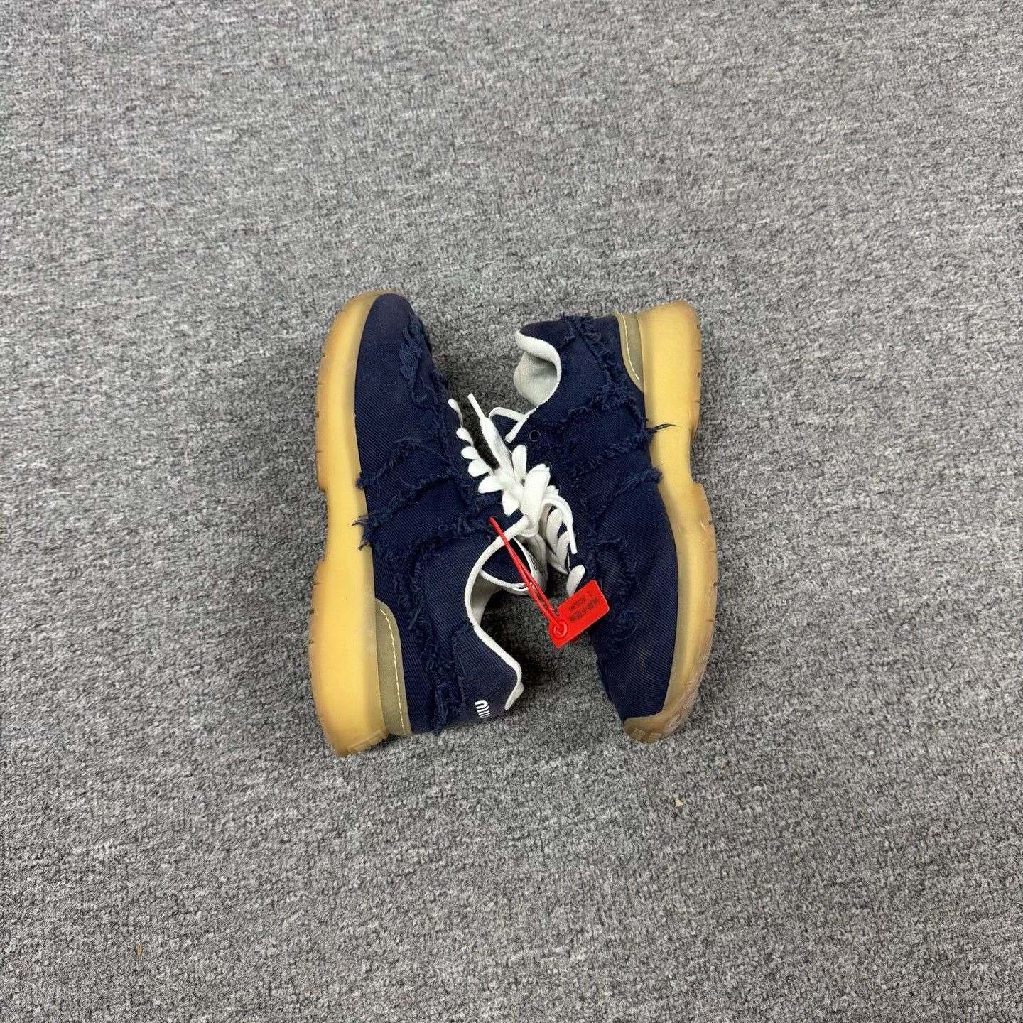 Miu Miu Miu Miu 2025 Navy Distressed Fringe Platform Sneakers Size US 7 / IT 37 - 6 Thumbnail