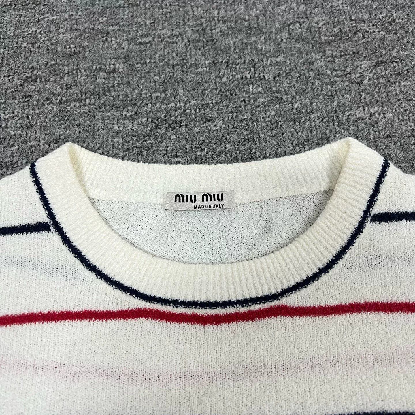 Miu Miu Miu Miu Logo Stripe Knit Short Sleeve Size S / US 4 / IT 40 - 5 Thumbnail
