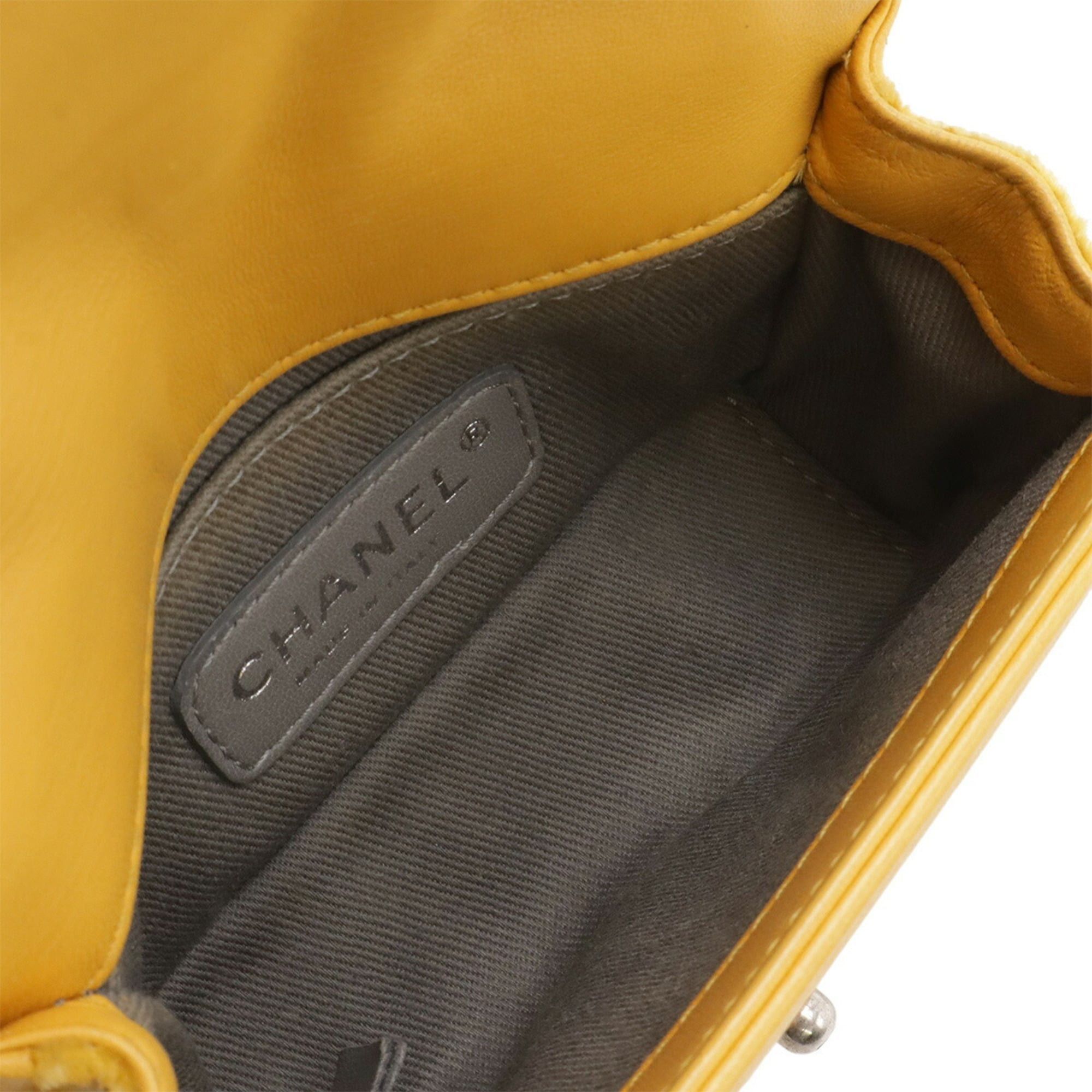 Chanel CHANEL Boy Chanel Matelassé Coco Mark Chain Shoulder Bag Pochette Velvet Leather Yellow Size ONE SIZE - 7 Thumbnail