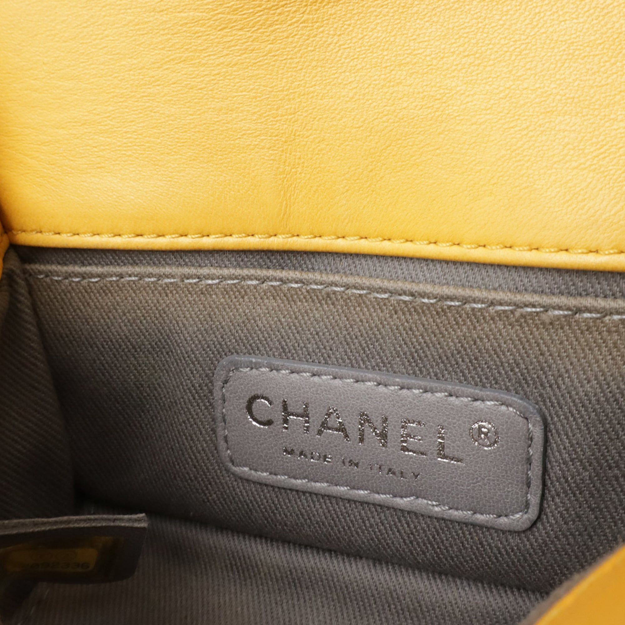 Chanel CHANEL Boy Chanel Matelassé Coco Mark Chain Shoulder Bag Pochette Velvet Leather Yellow Size ONE SIZE - 9 Thumbnail