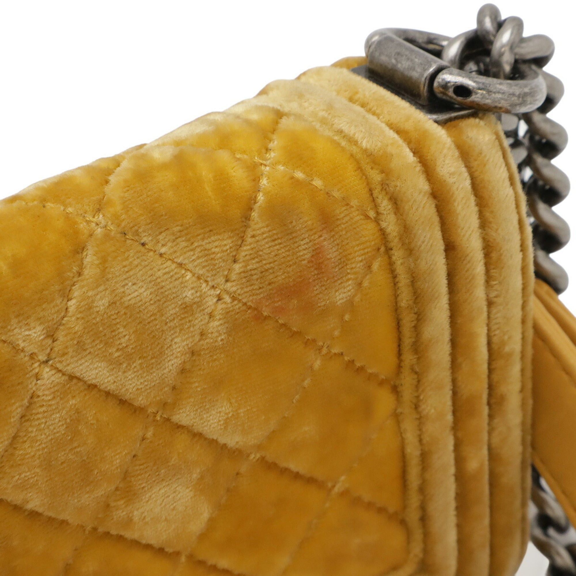 Chanel CHANEL Boy Chanel Matelassé Coco Mark Chain Shoulder Bag Pochette Velvet Leather Yellow Size ONE SIZE - 5 Thumbnail