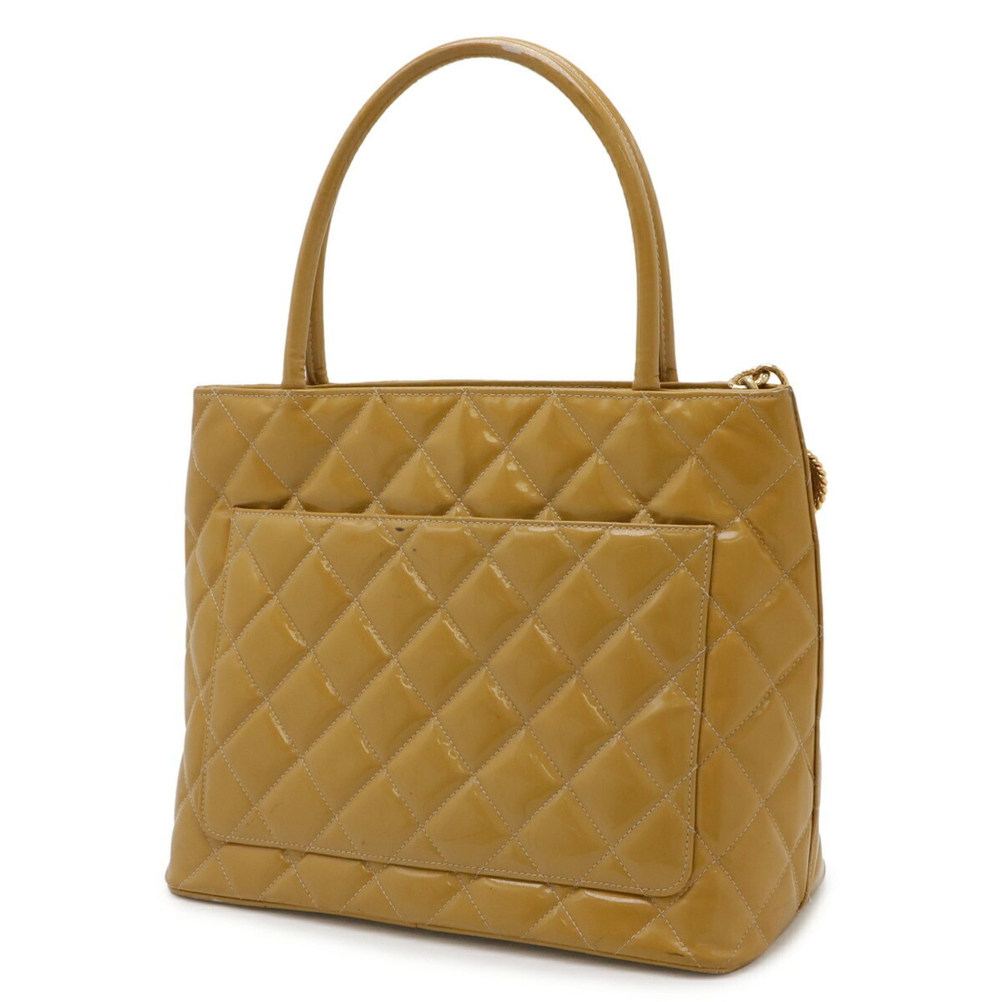Chanel CHANEL Matelassé Coco Mark Reissue Tote Bag Shoulder Enamel Patent Leather Yellow A01804 Size ONE SIZE - 3 Thumbnail