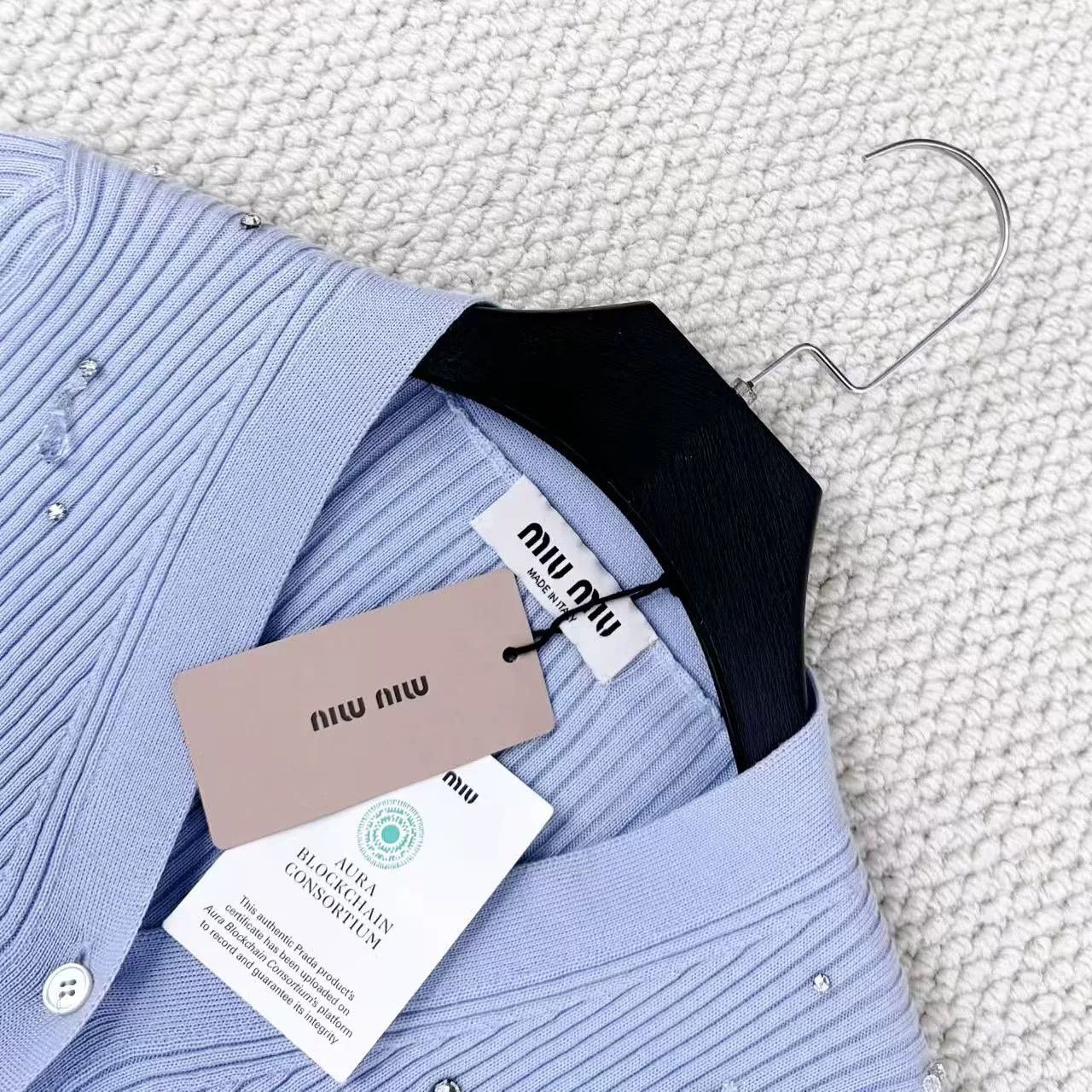 Miu Miu Miu Miu Light Blue Crystal Knit Cardigan Size S / US 4 / IT 40 - 3 Thumbnail