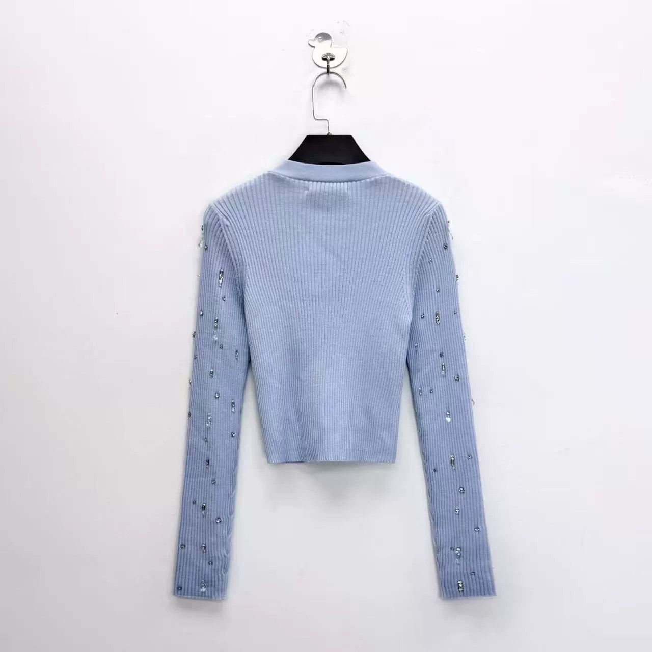 Miu Miu Miu Miu Light Blue Crystal Knit Cardigan Size S / US 4 / IT 40 - 2 Thumbnail